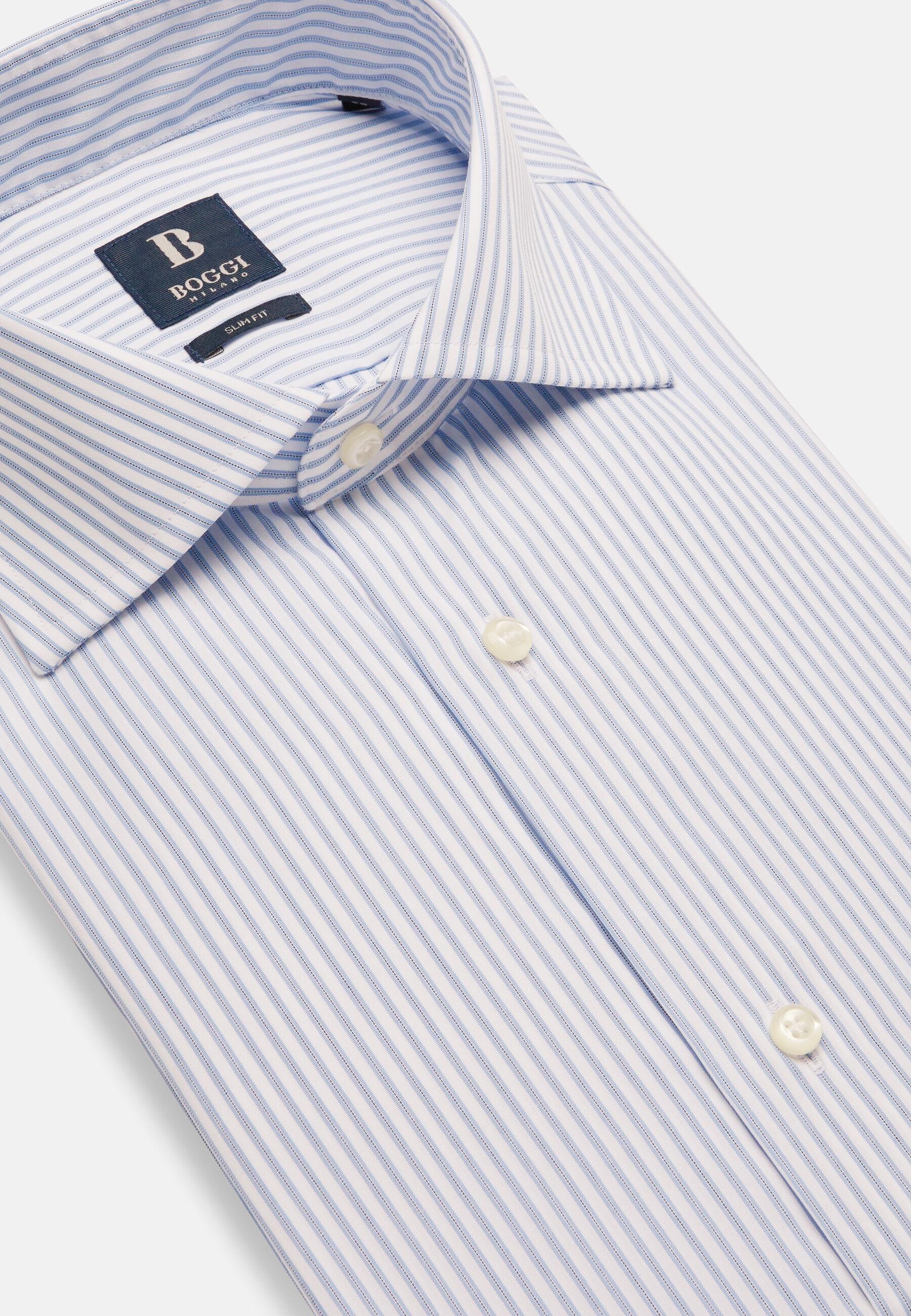 Slim Cotton Shirt Blue, 3901_LTBL, large image number 3