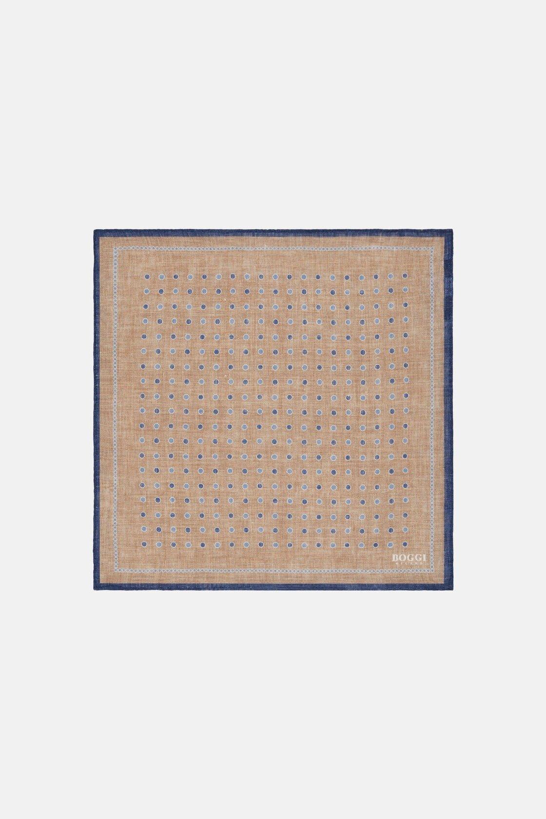 Beige Polka Dot Linen Pocket Square, Taupe, large image number 0