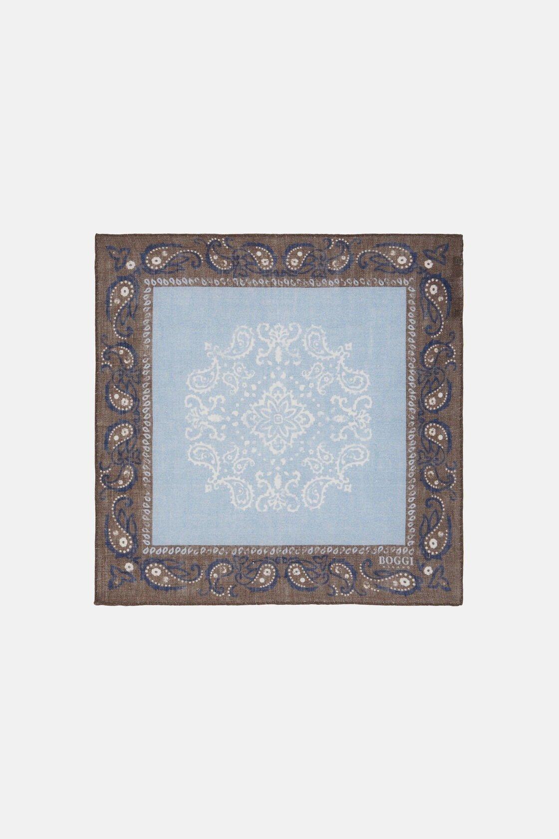 Blue Macro Patterned Linen Pocket Square, 3901_LTBL, large image number 0