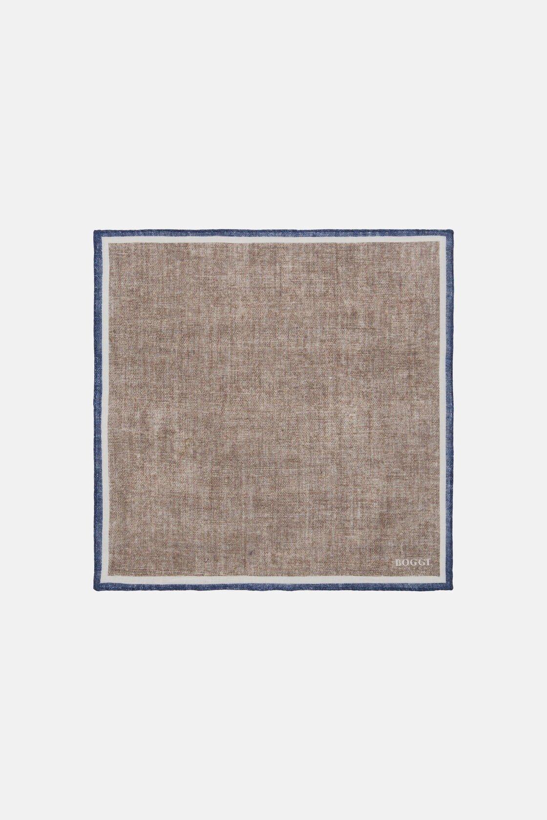 Contrasting Edge Linen Pocket Square Beige, Taupe, large image number 0