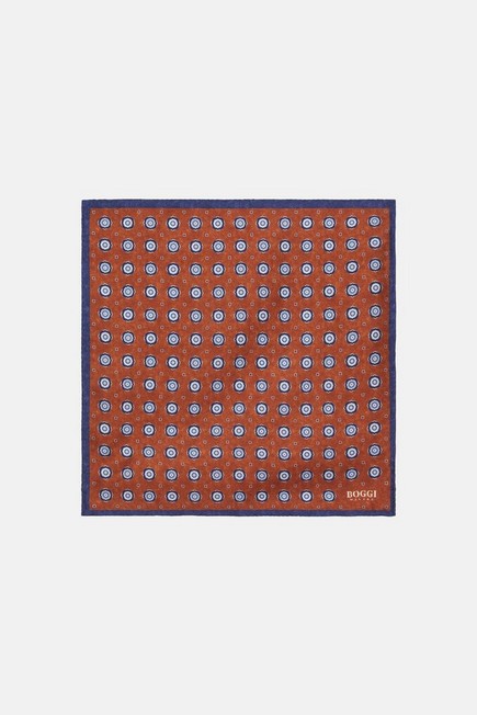 Boggi Milano - Orange Medallions Pattern Silk Pocket Square