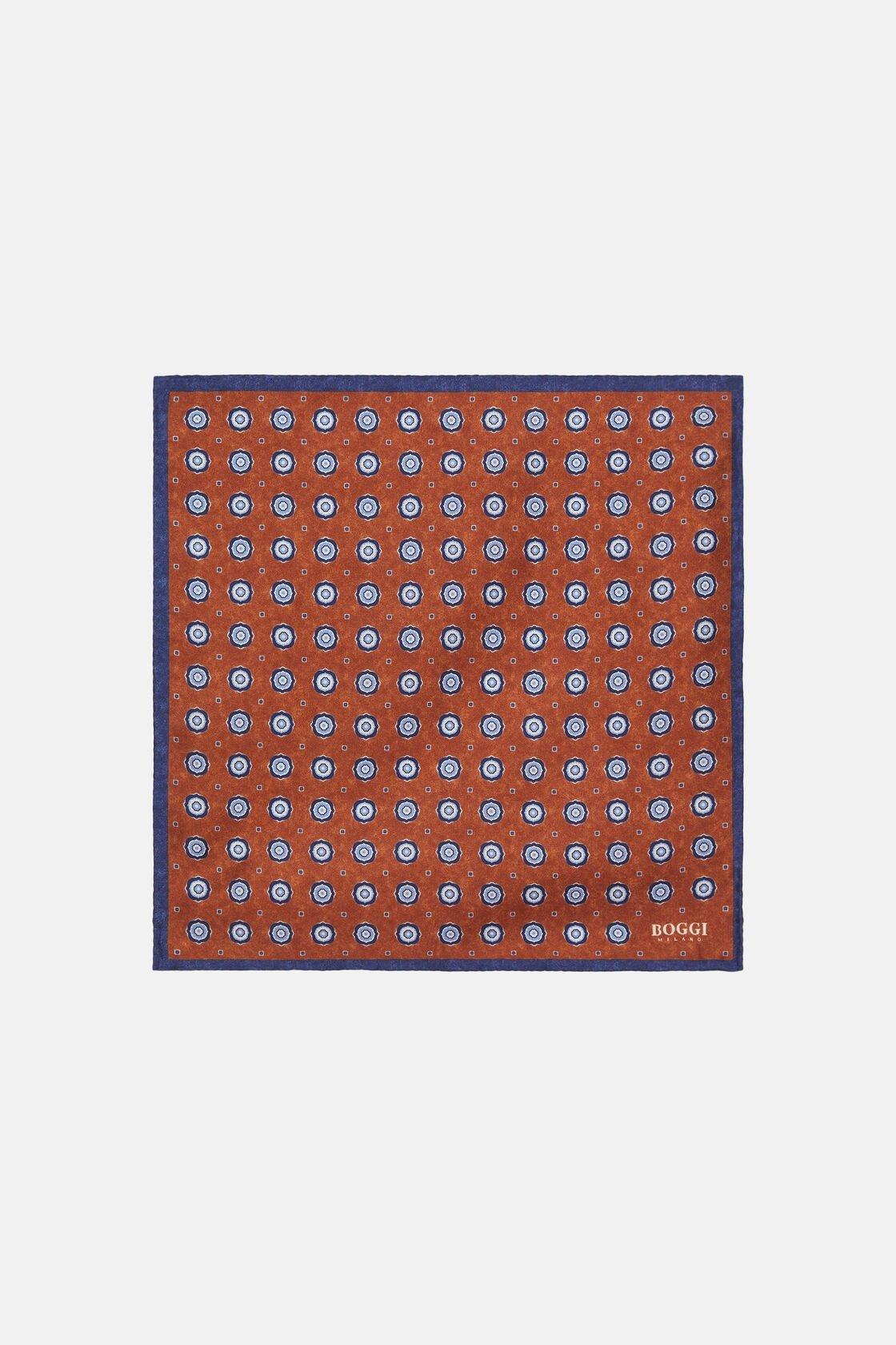 Orange Medallions Pattern Silk Pocket Square, Orange, large image number 0