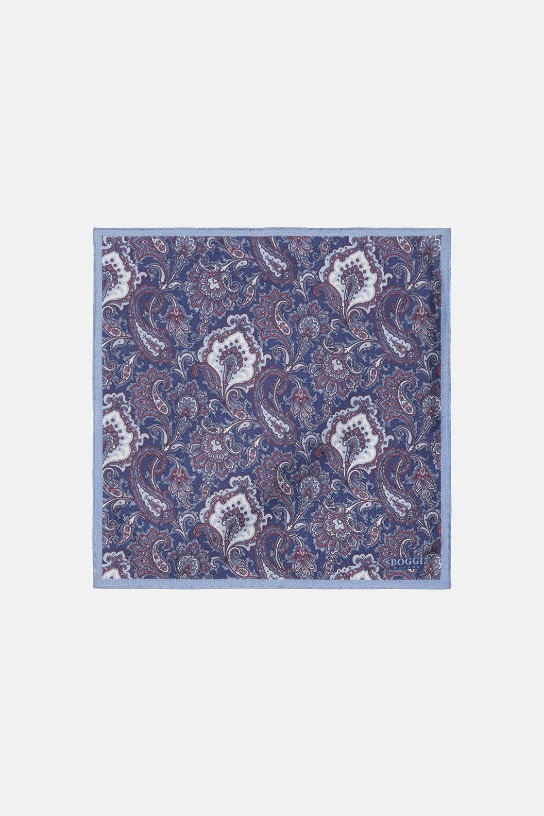 Blue Paisley Print Silk Pocket Square, 3901_BLUE, large image number 0