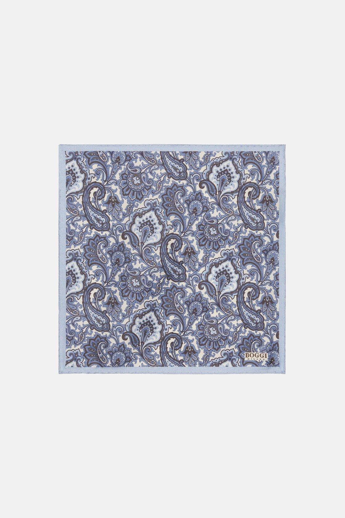 Paisley Print Silk Pocket Square Cream, , large image number 0