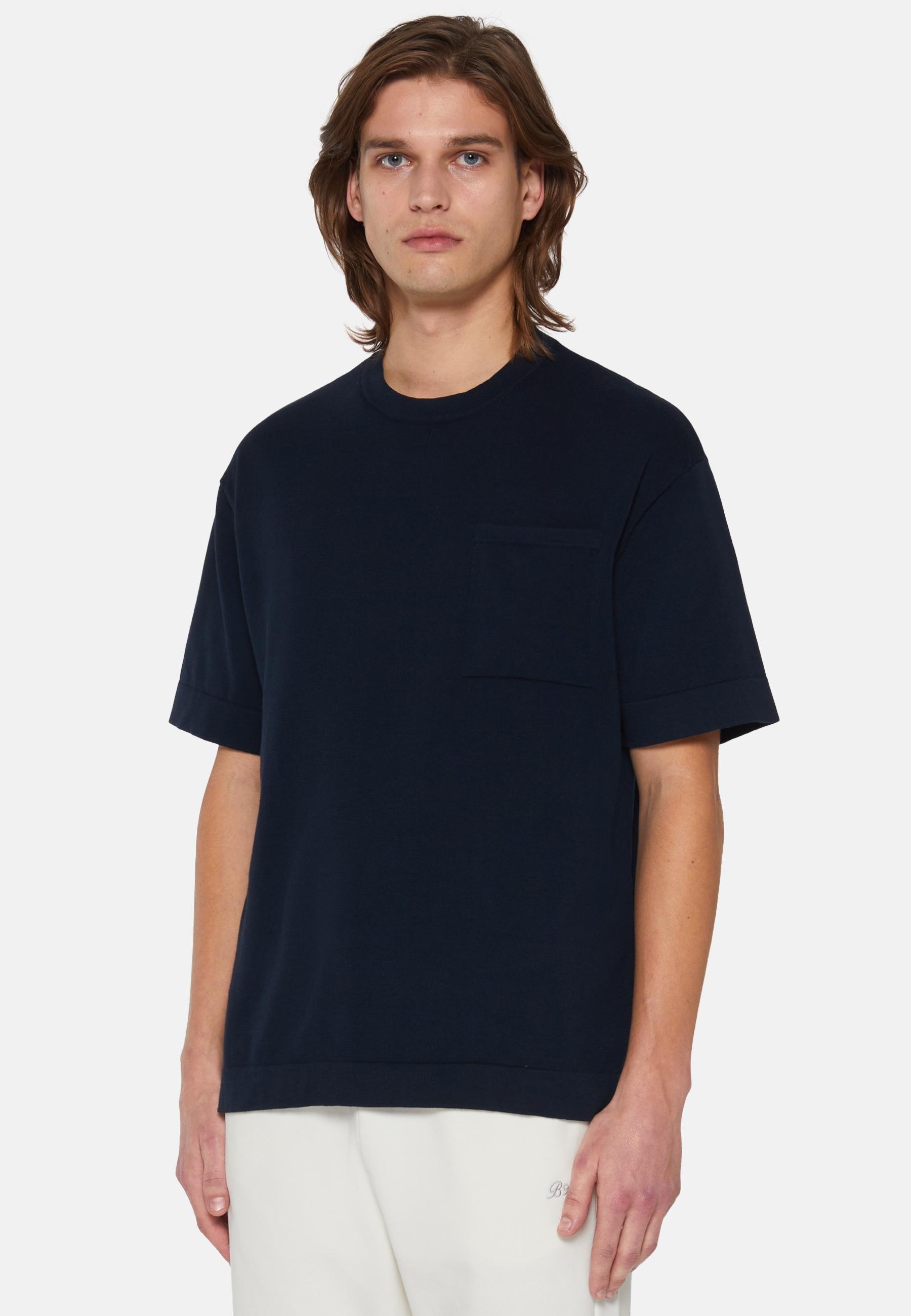 Pima Cotton Knitted T-Shirt Navy, Navy blue, medium