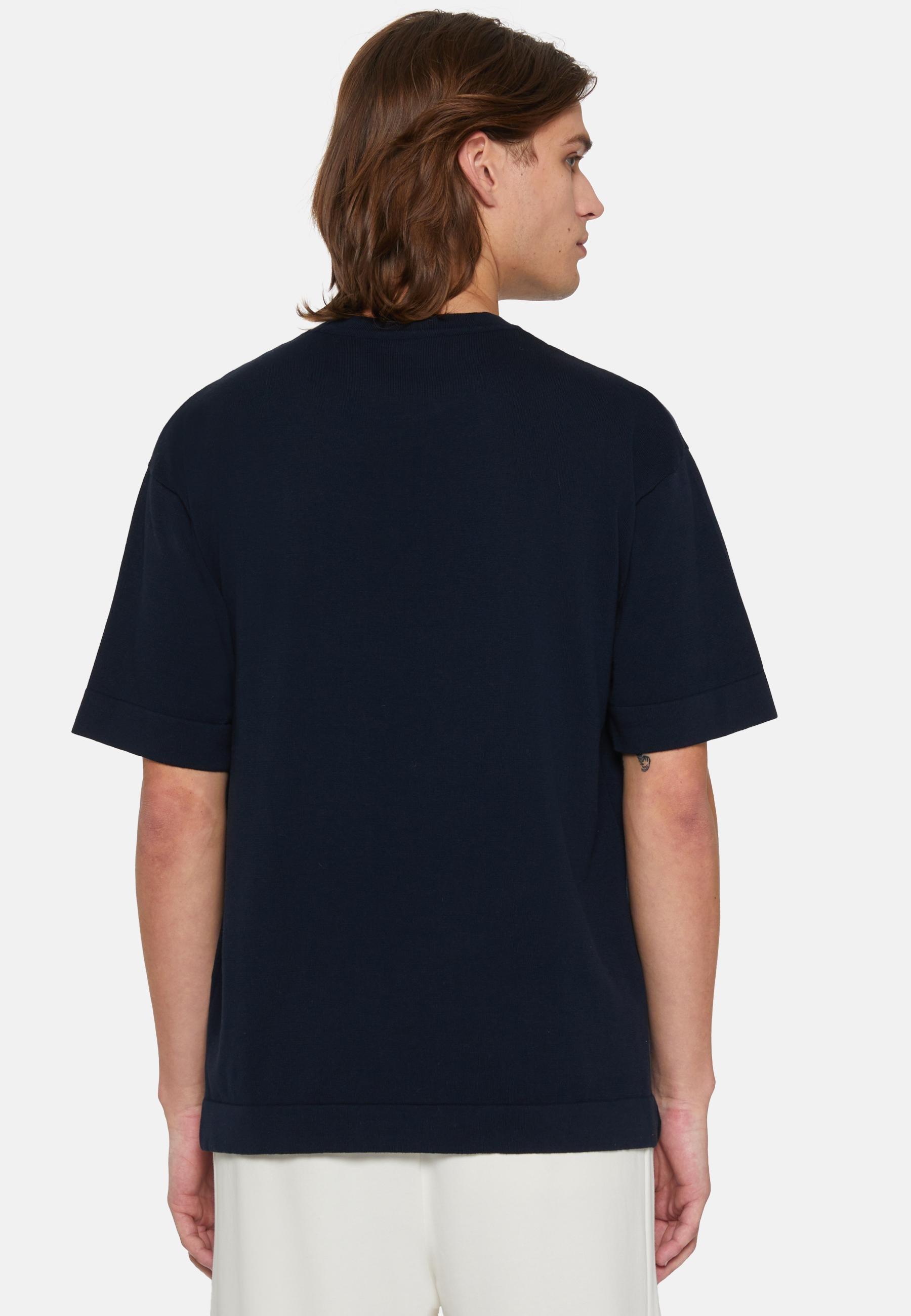 Pima Cotton Knitted T-Shirt Navy, Navy blue, large image number 1