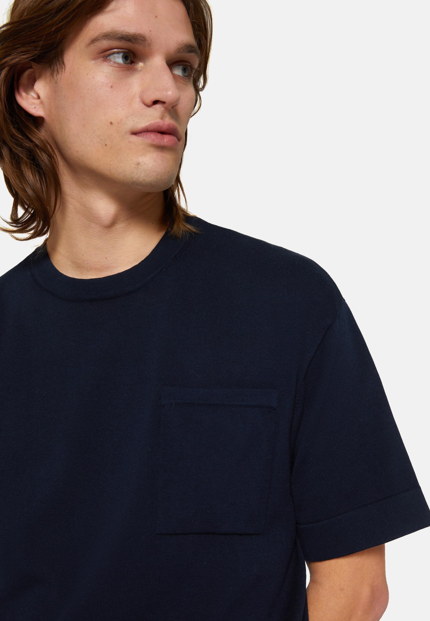 Pima Cotton Knitted T-Shirt Navy, Navy blue, large image number 2