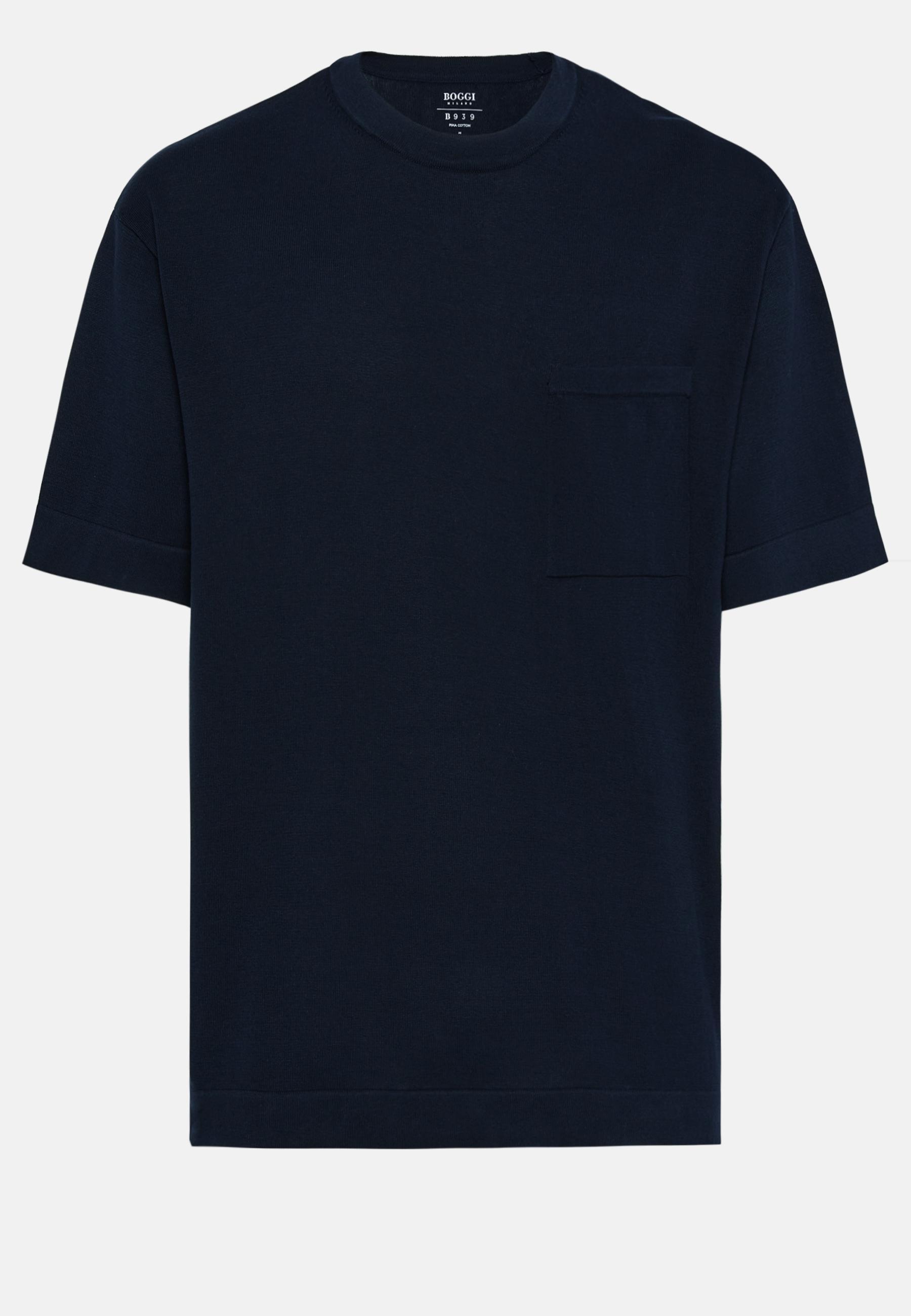 Pima Cotton Knitted T-Shirt Navy, Navy blue, large image number 3