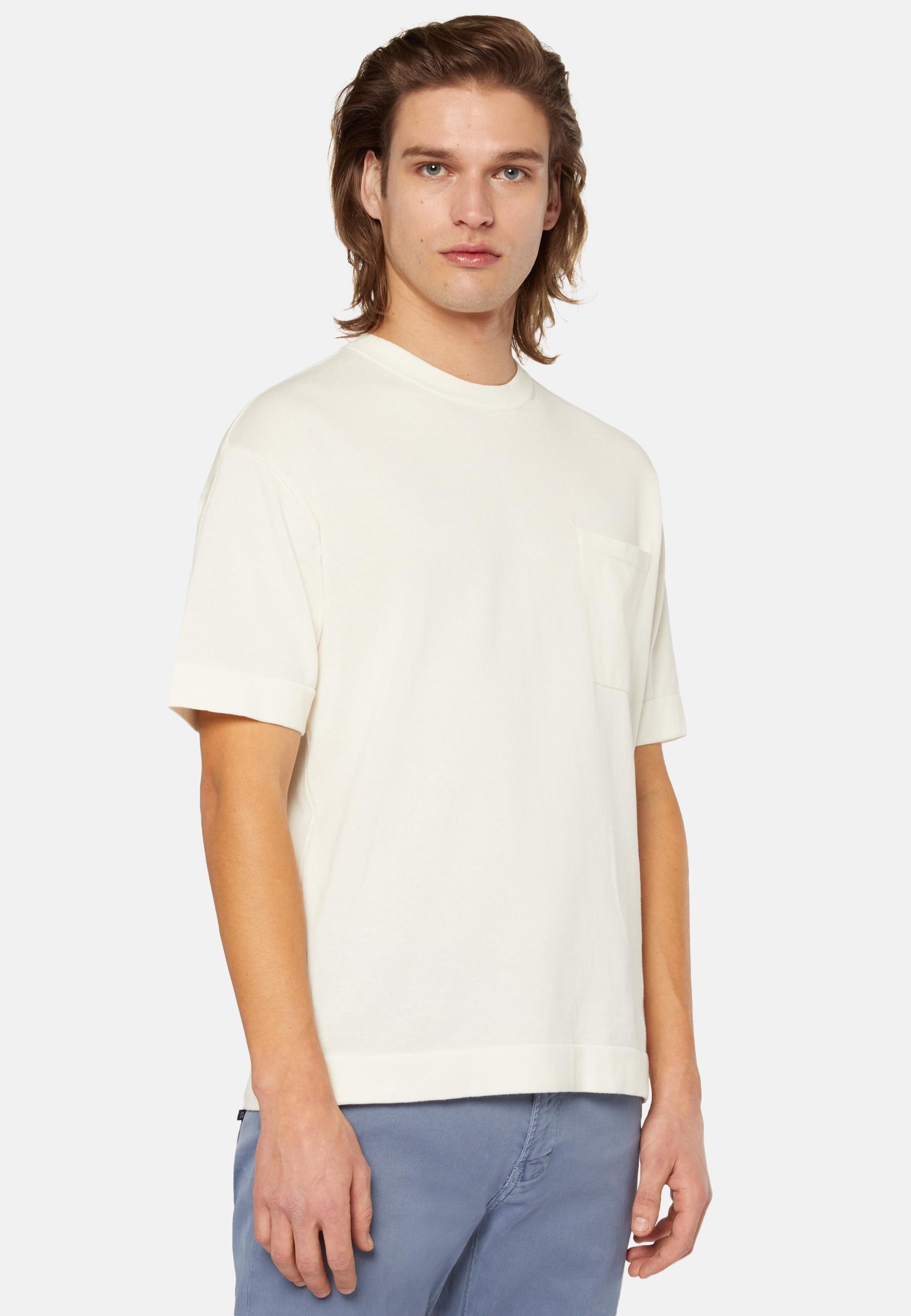 Pima Cotton Knitted T-Shirt White, White, medium