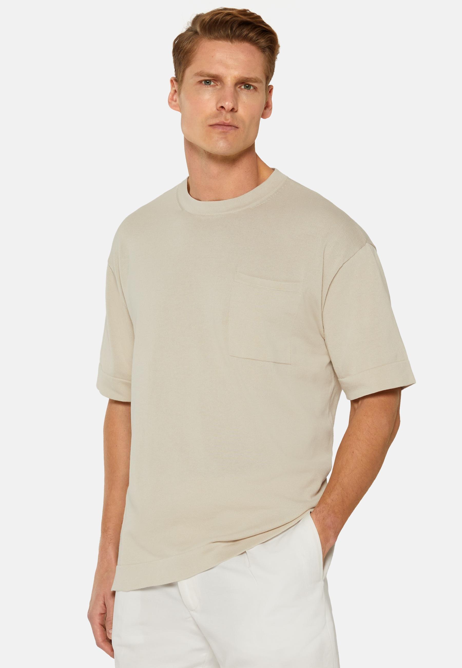 Pima Cotton Knitted T-Shirt Beige, Sand, large image number 0