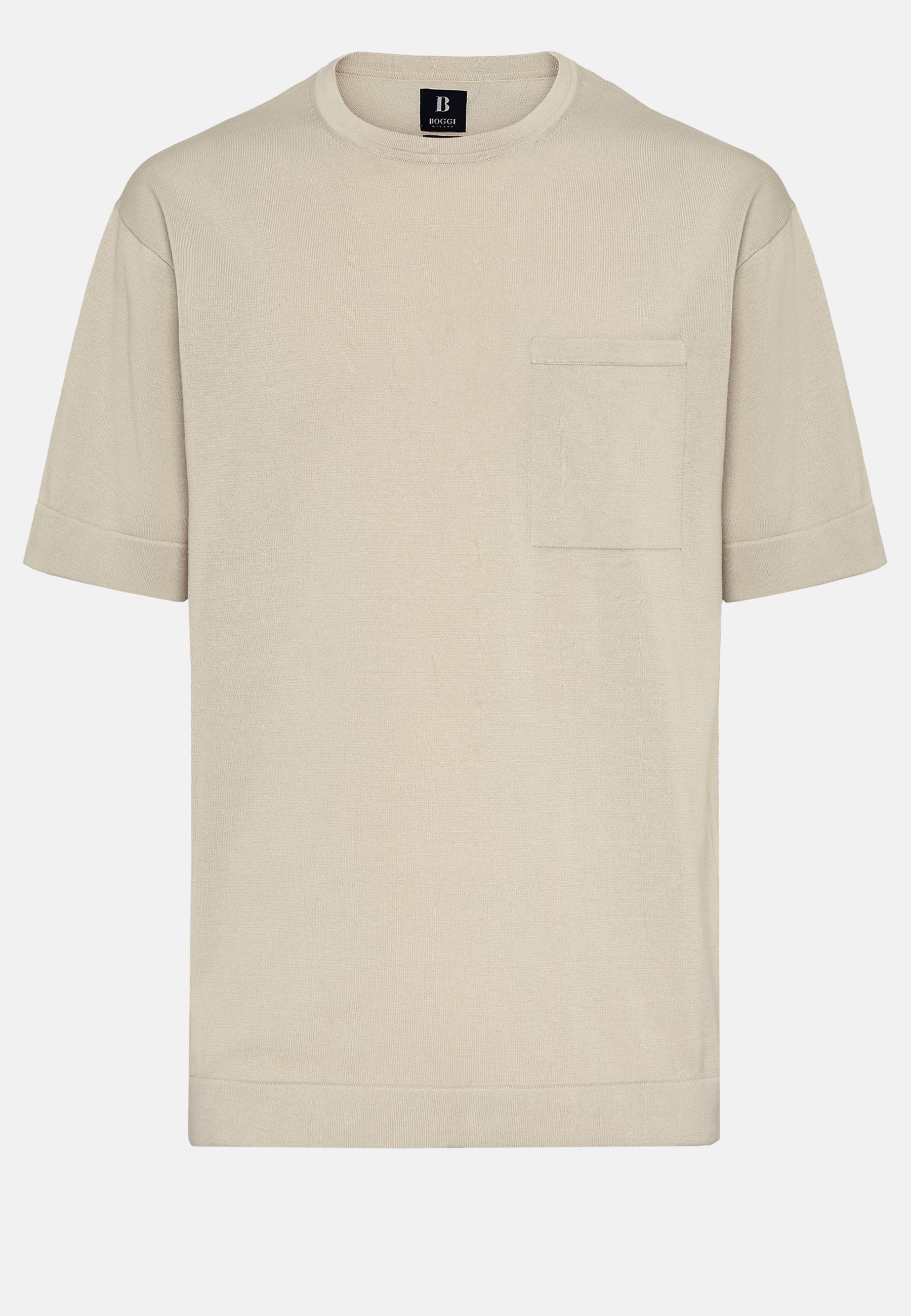 Pima Cotton Knitted T-Shirt Beige, Sand, large image number 3