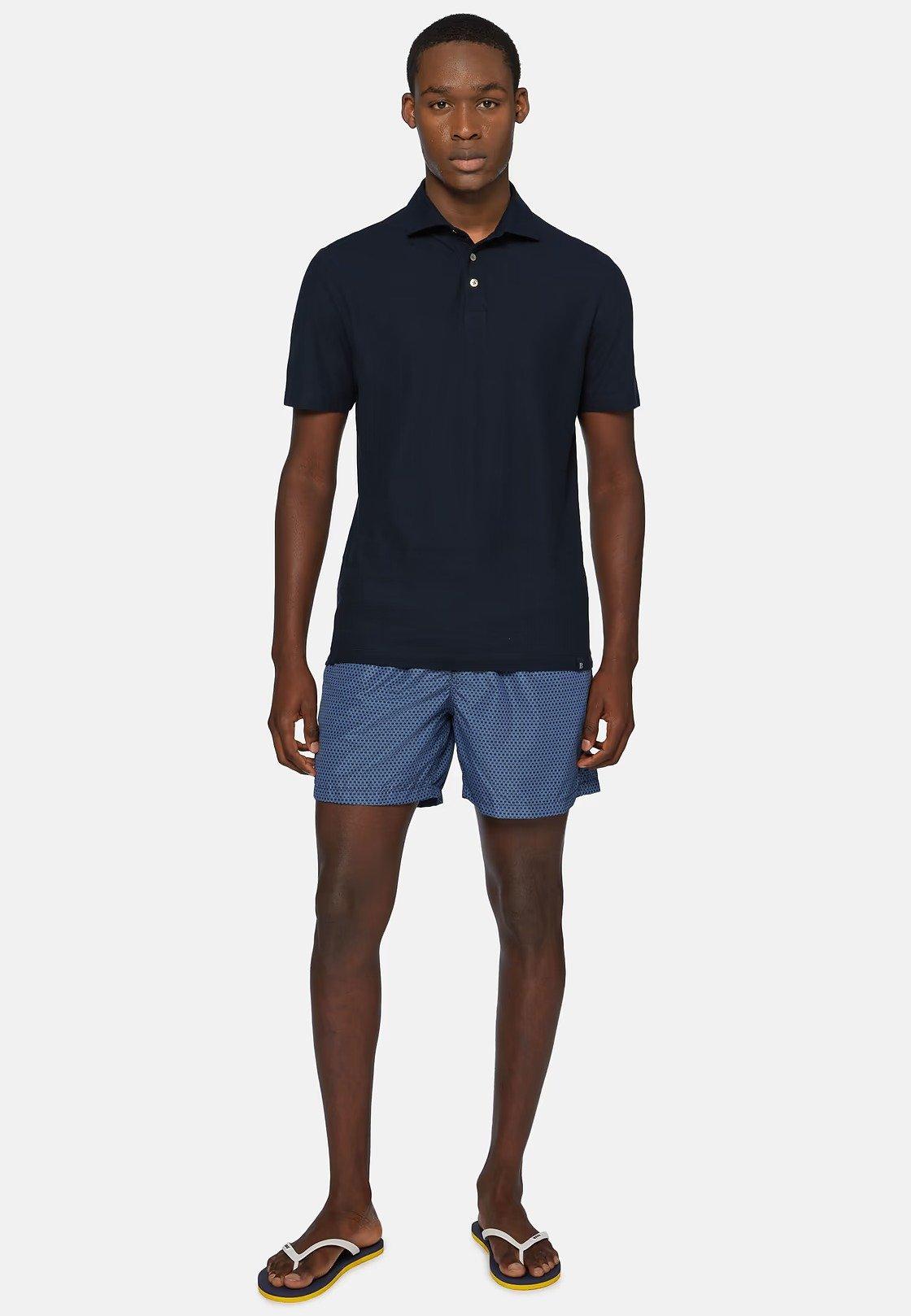 Cotton Crepe Jersey Polo Shirt Navy, Navy blue, large image number 0