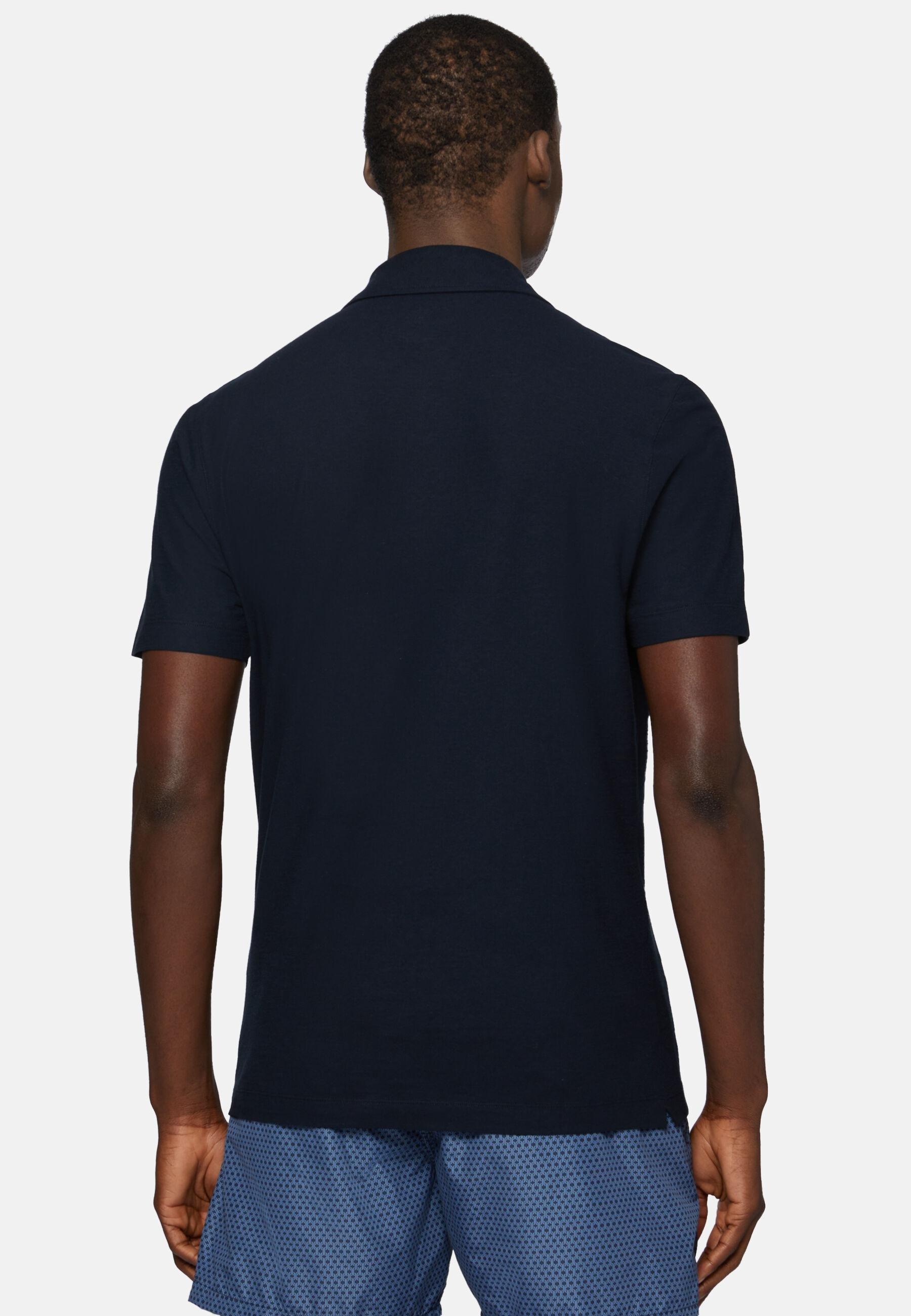Cotton Crepe Jersey Polo Shirt Navy, Navy blue, large image number 3