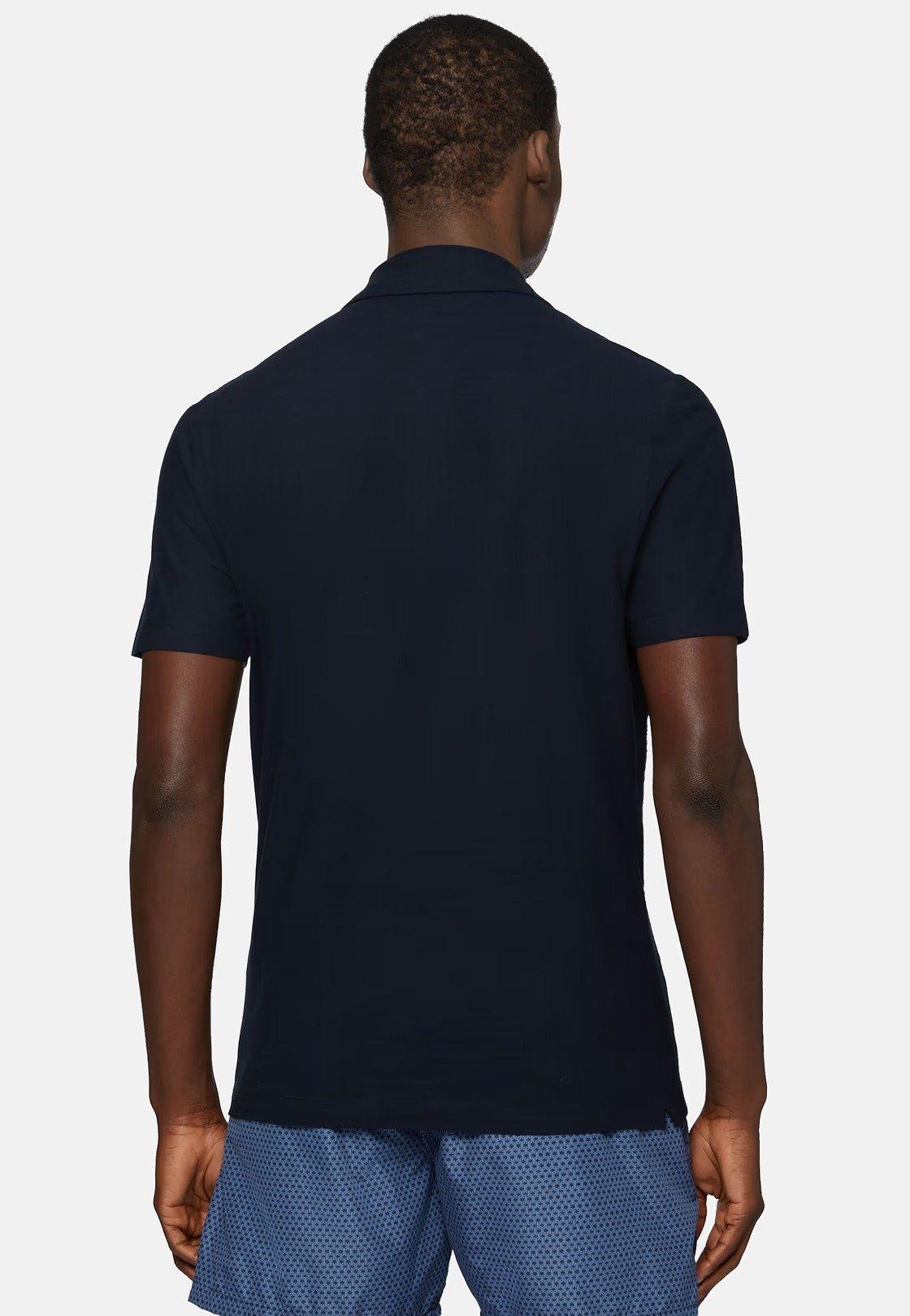 Cotton Crepe Jersey Polo Shirt Navy, Navy blue, large image number 4
