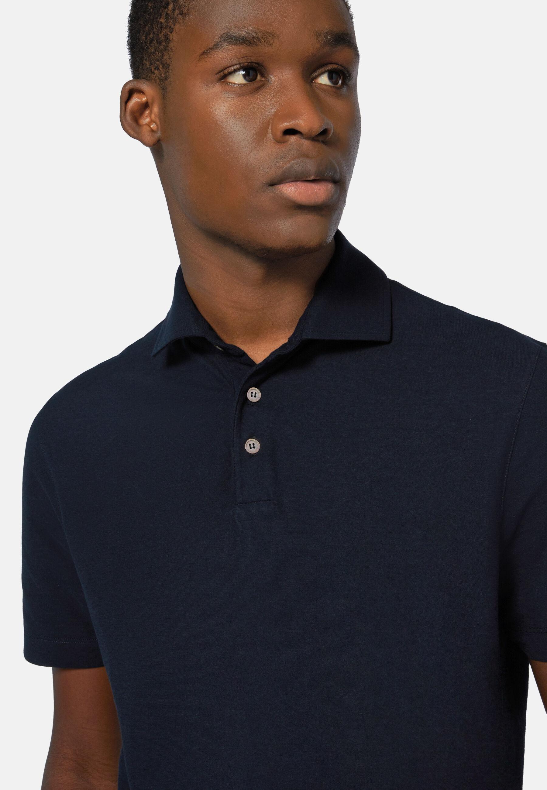 Cotton Crepe Jersey Polo Shirt Navy, Navy blue, large image number 5