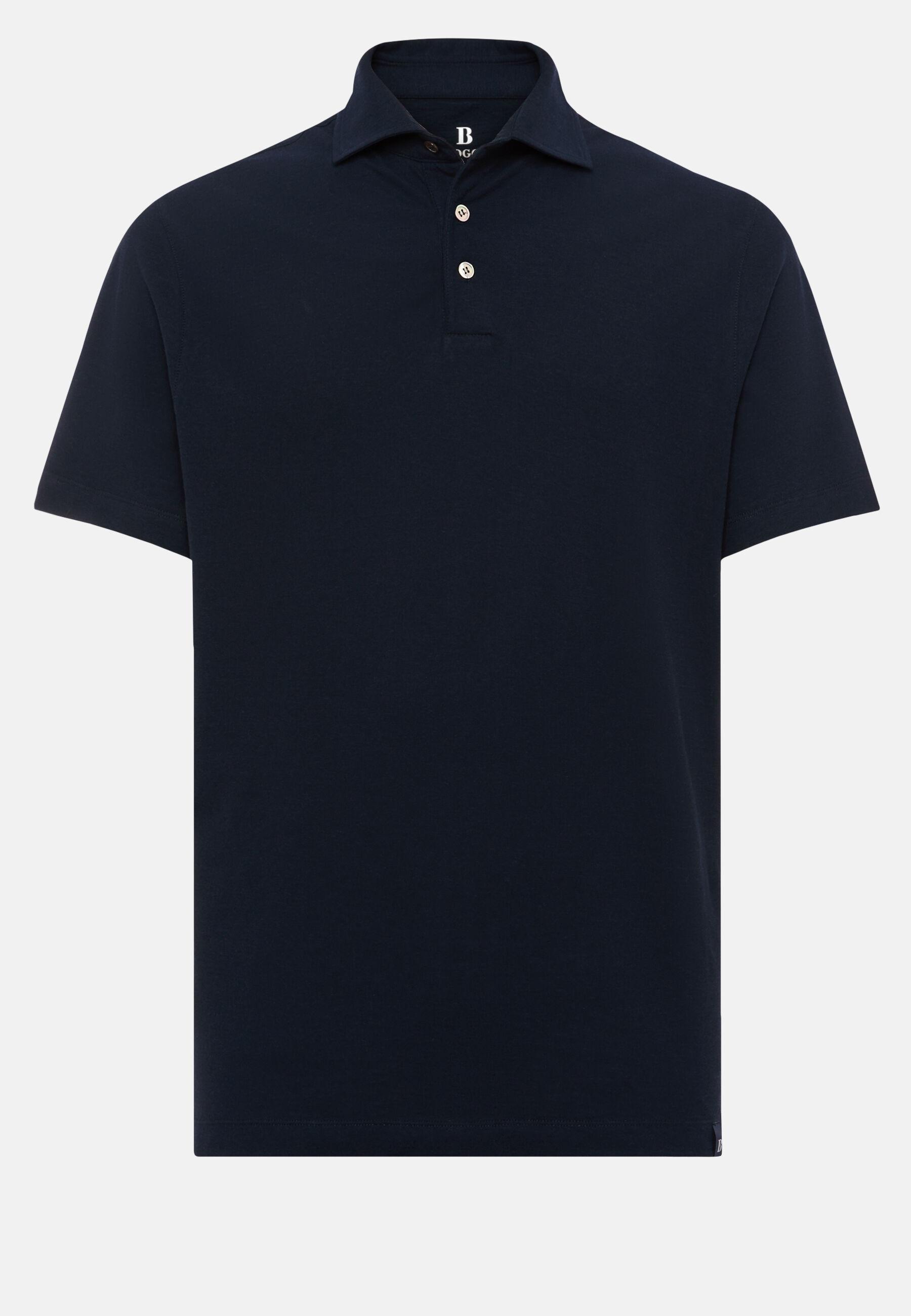 Polo Shirt in Cotton Crepe Jersey, Navy Blue, Navy blue, large image number 7