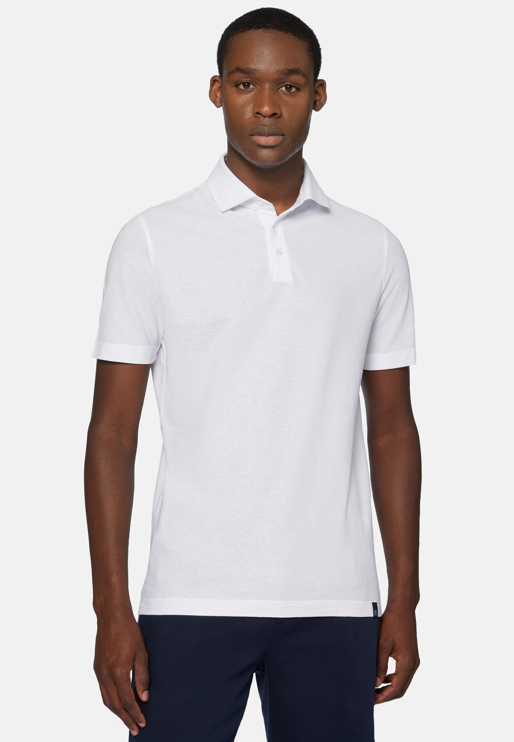 Cotton Crepe Jersey Polo Shirt White, White, large image number 1