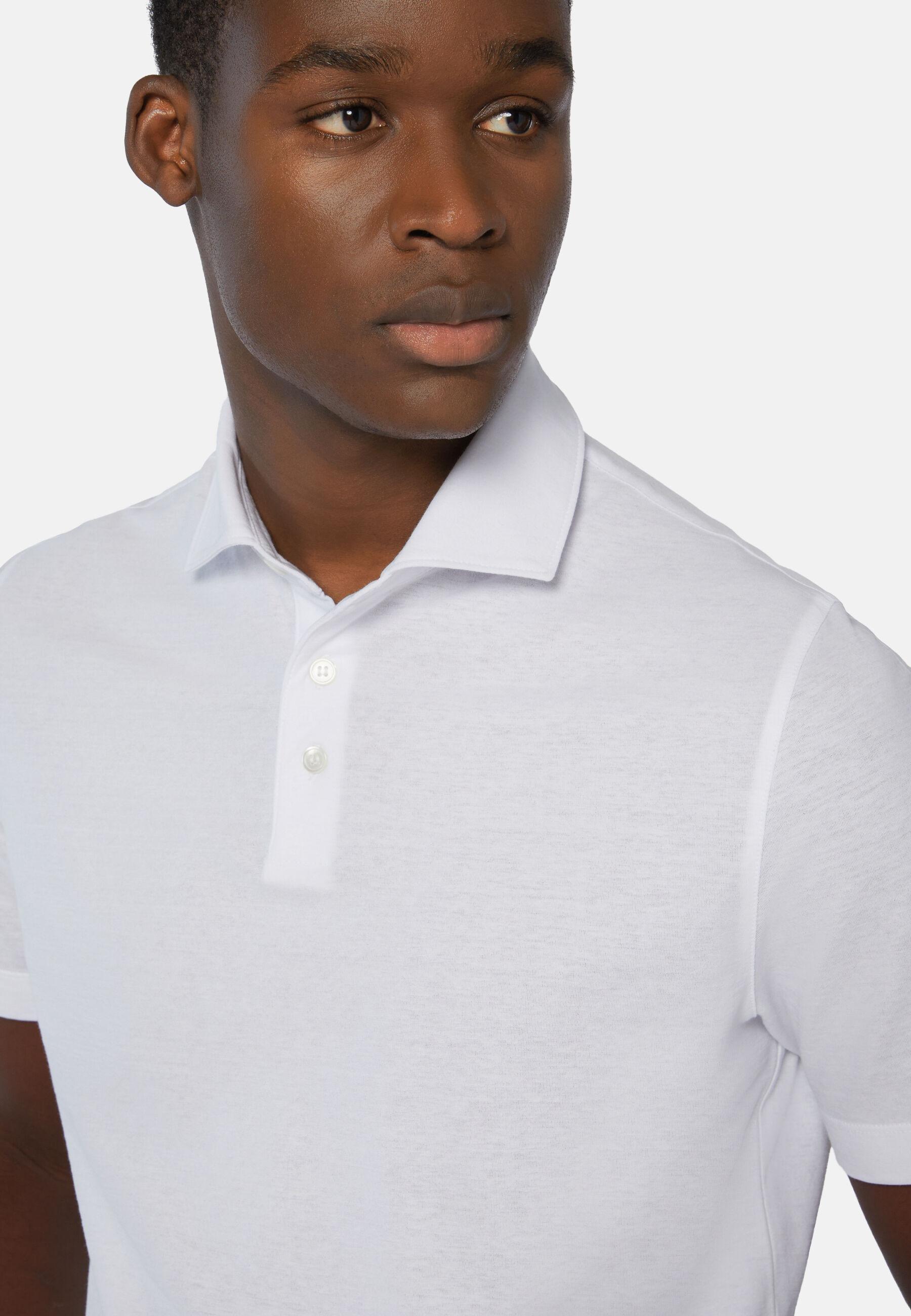 Cotton Crepe Jersey Polo Shirt White, White, large image number 5