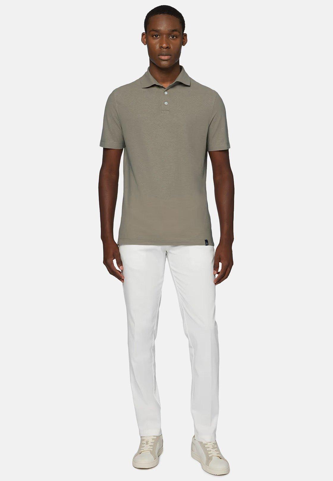 Cotton Crepe Jersey Polo Shirt Khaki, Taupe, large image number 0