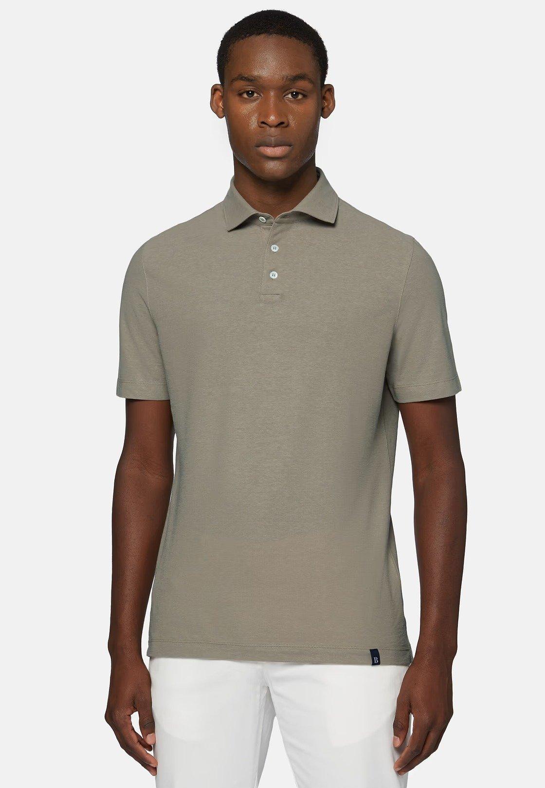 Cotton Crepe Jersey Polo Shirt Khaki, Taupe, large image number 2