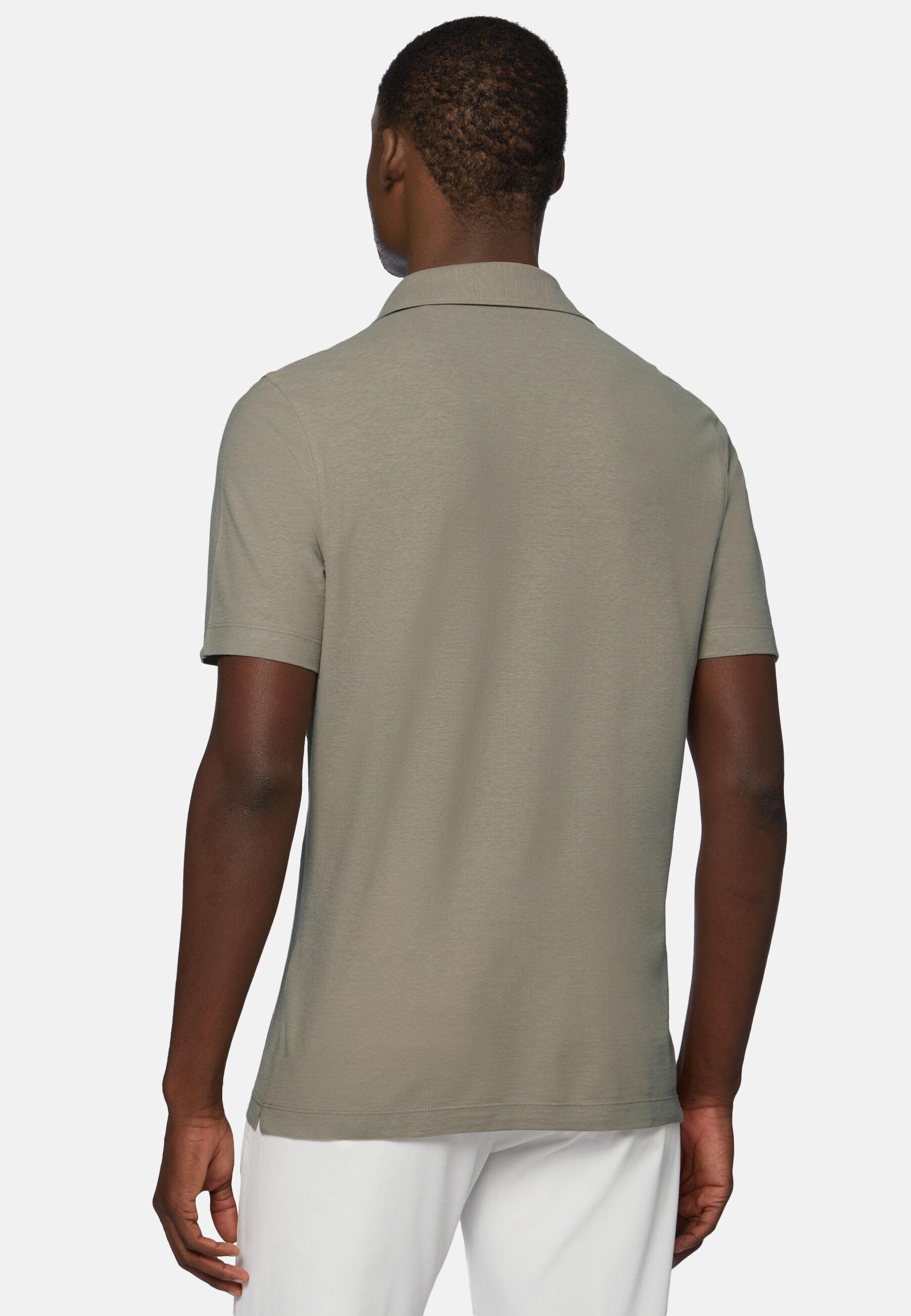 Cotton Crepe Jersey Polo Shirt Khaki, Taupe, large image number 3