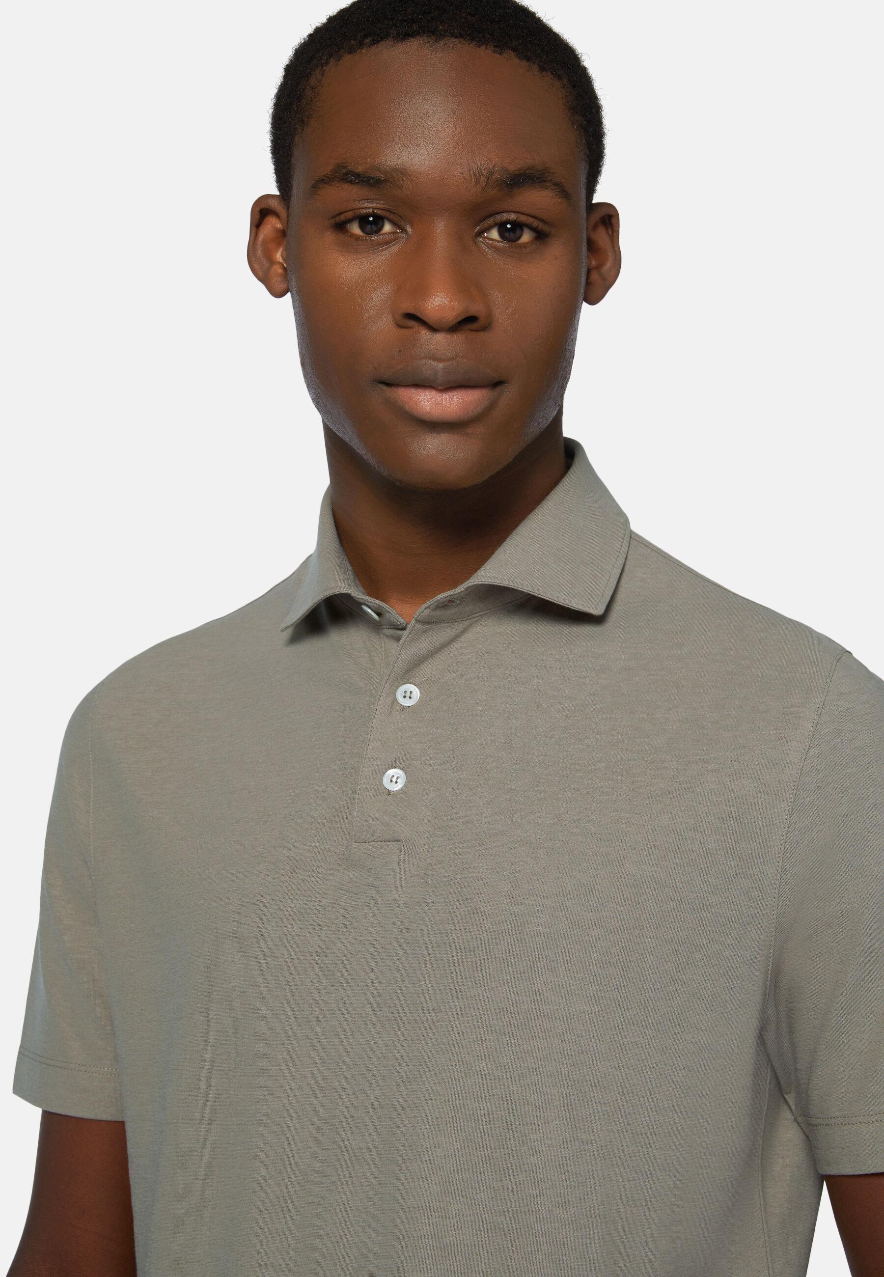 Cotton Crepe Jersey Polo Shirt Khaki, Taupe, large image number 5