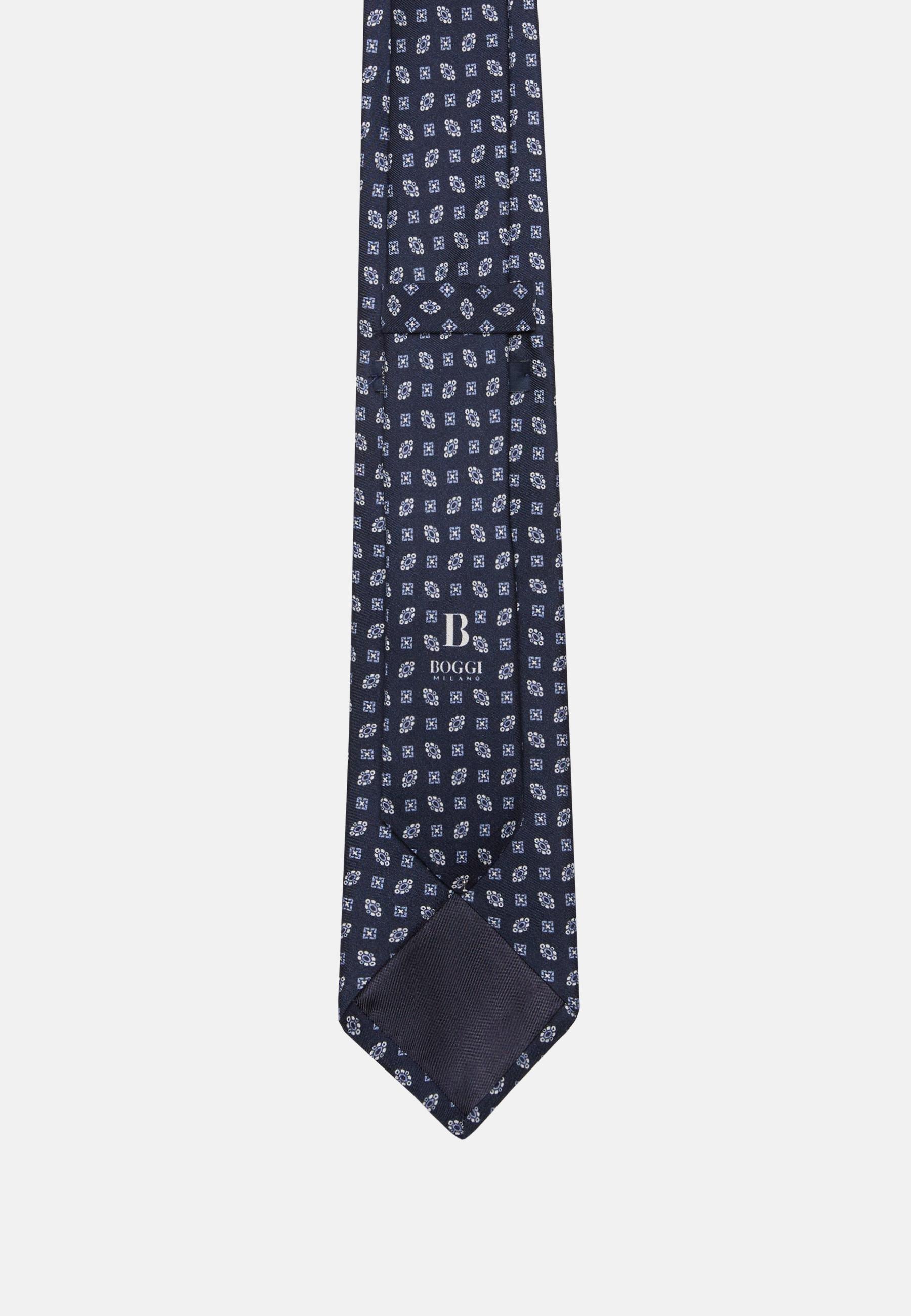 Geometric Patterned Silk Tie Navy, Navy blue, large image number 1