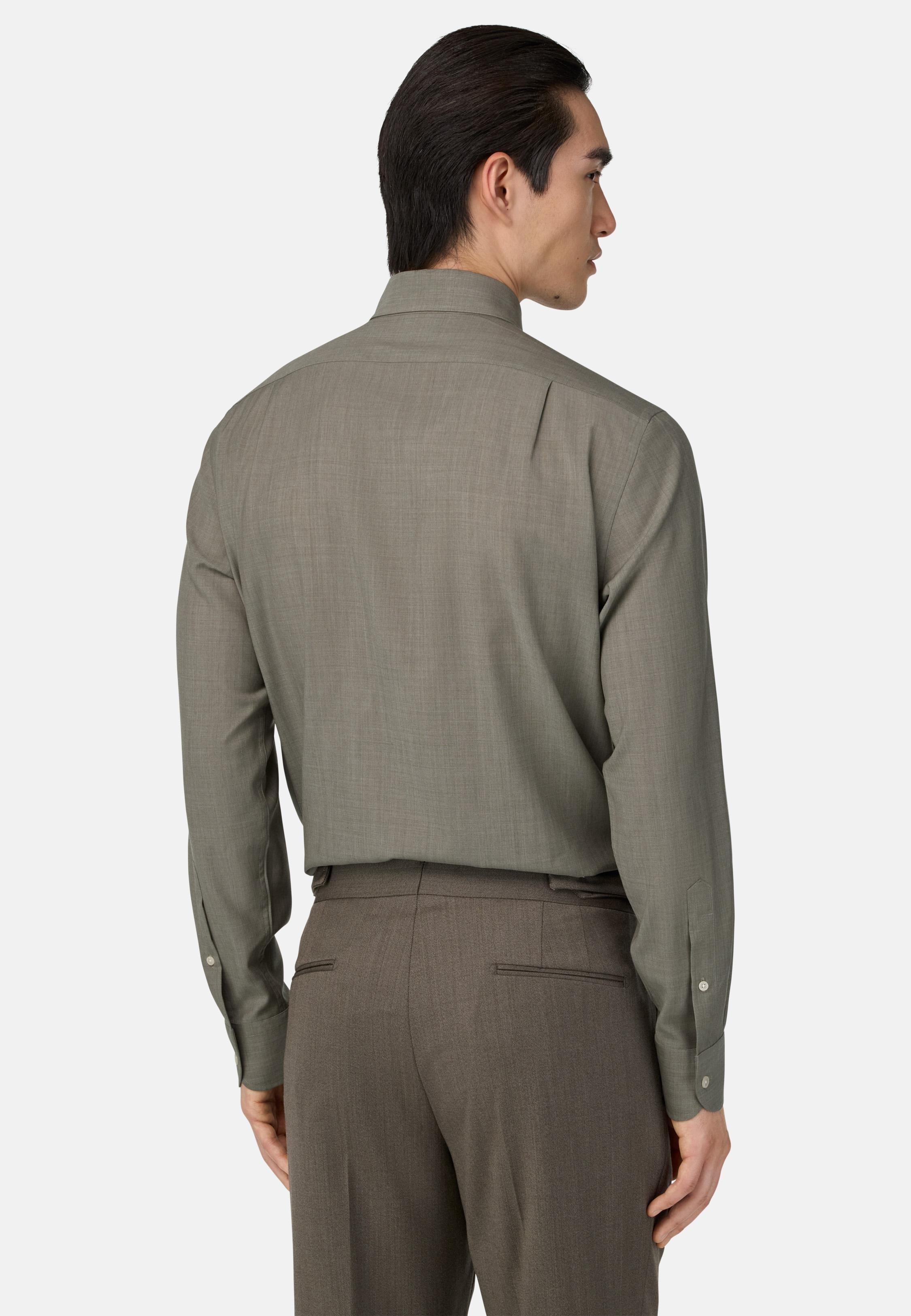 BROWN Regular Fit Wool Shirt, Taupe, large image number 1