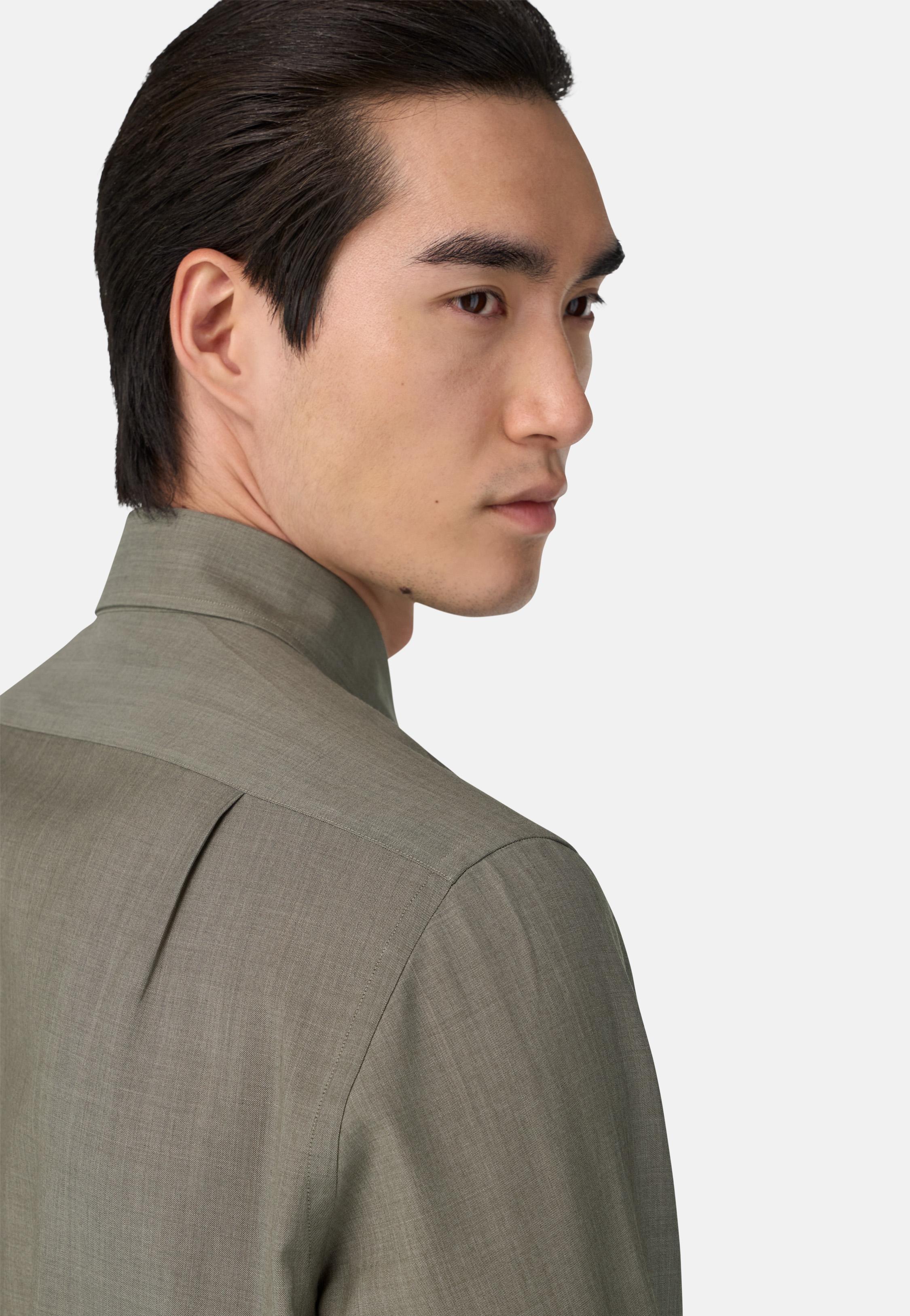 BROWN Regular Fit Wool Shirt, Taupe, large image number 2