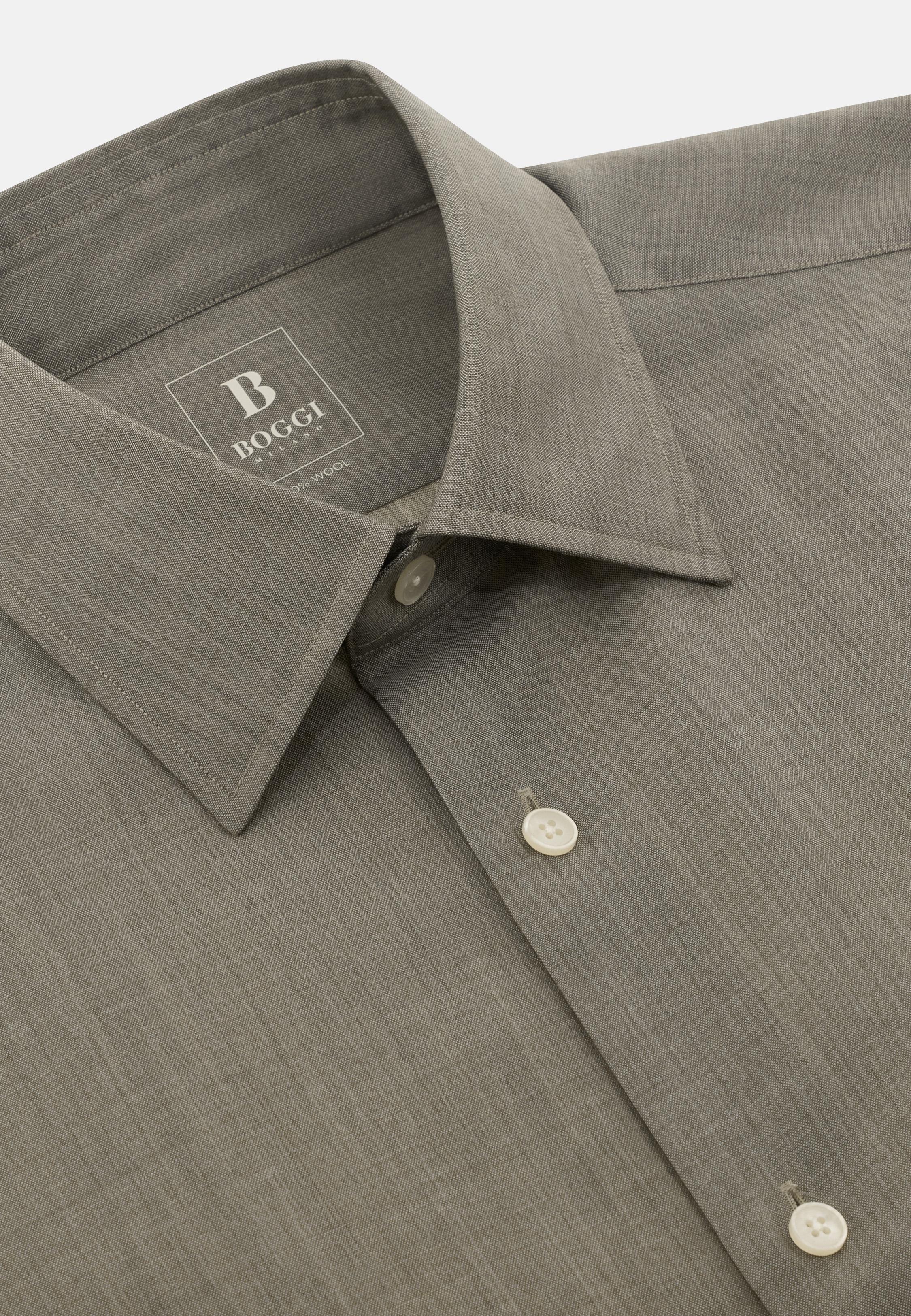 BROWN Regular Fit Wool Shirt, Taupe, large image number 3