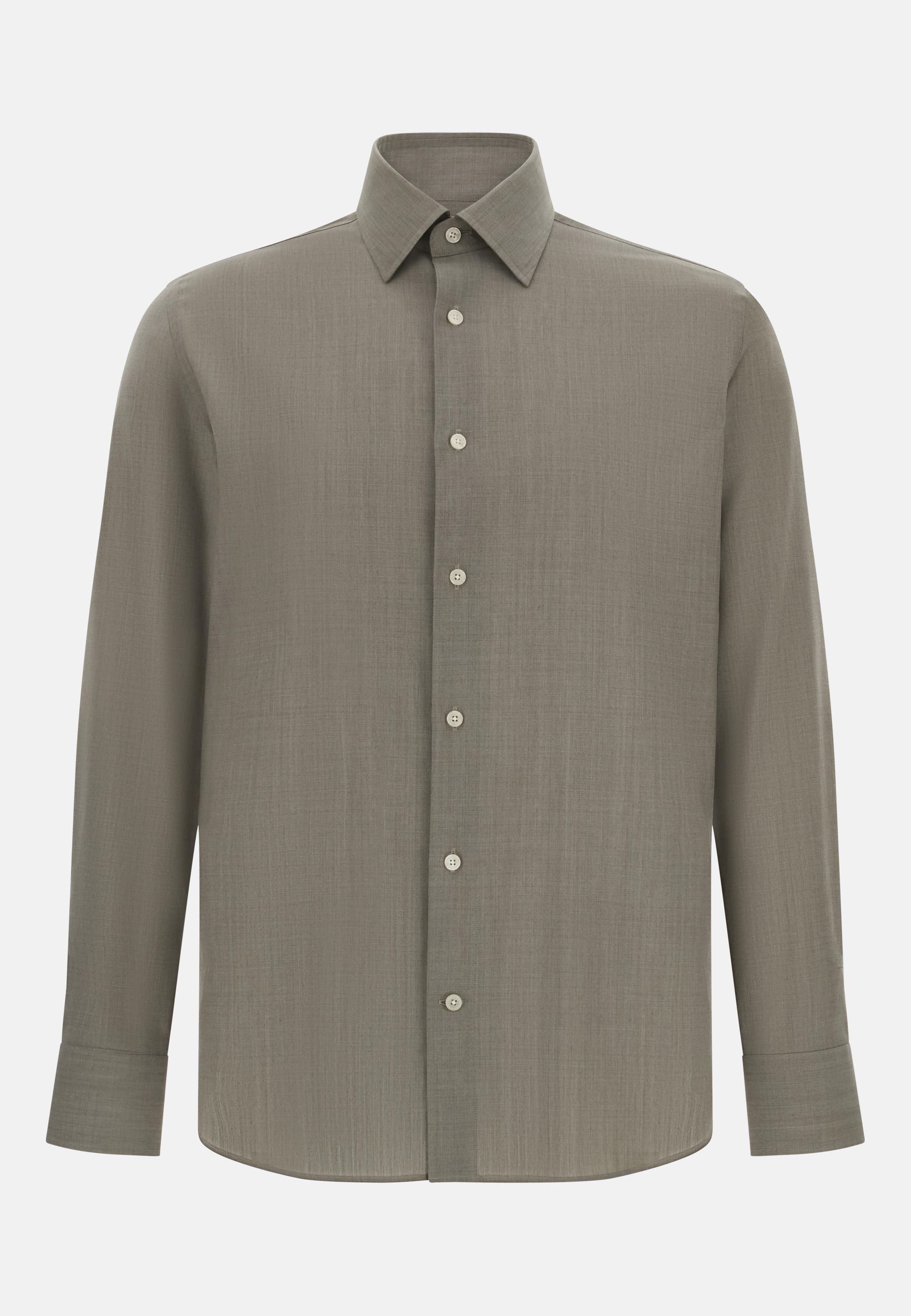 BROWN Regular Fit Wool Shirt, Taupe, large image number 4