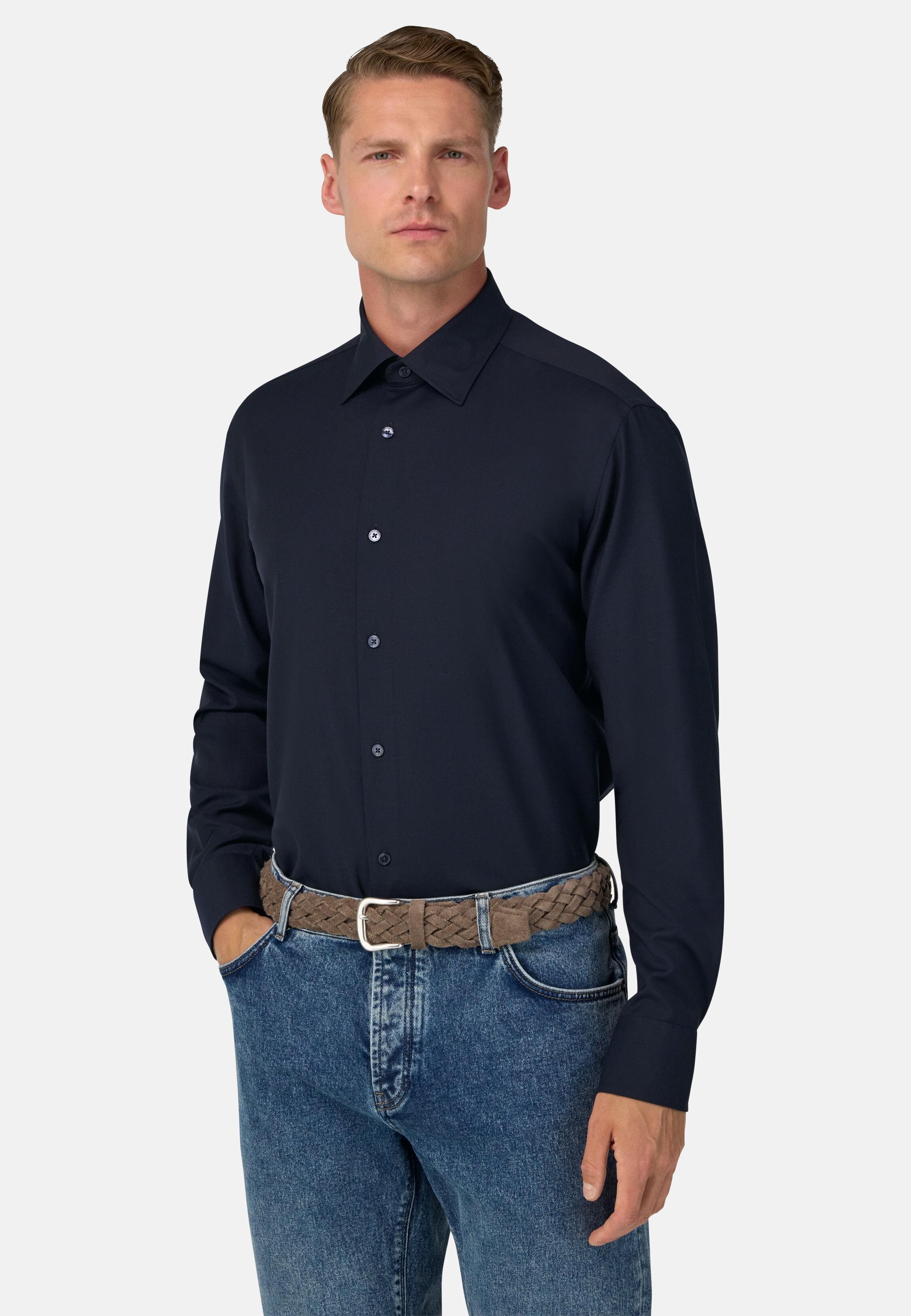 Regular Fit Wool Shirt Blue, 3901_NAVY, medium