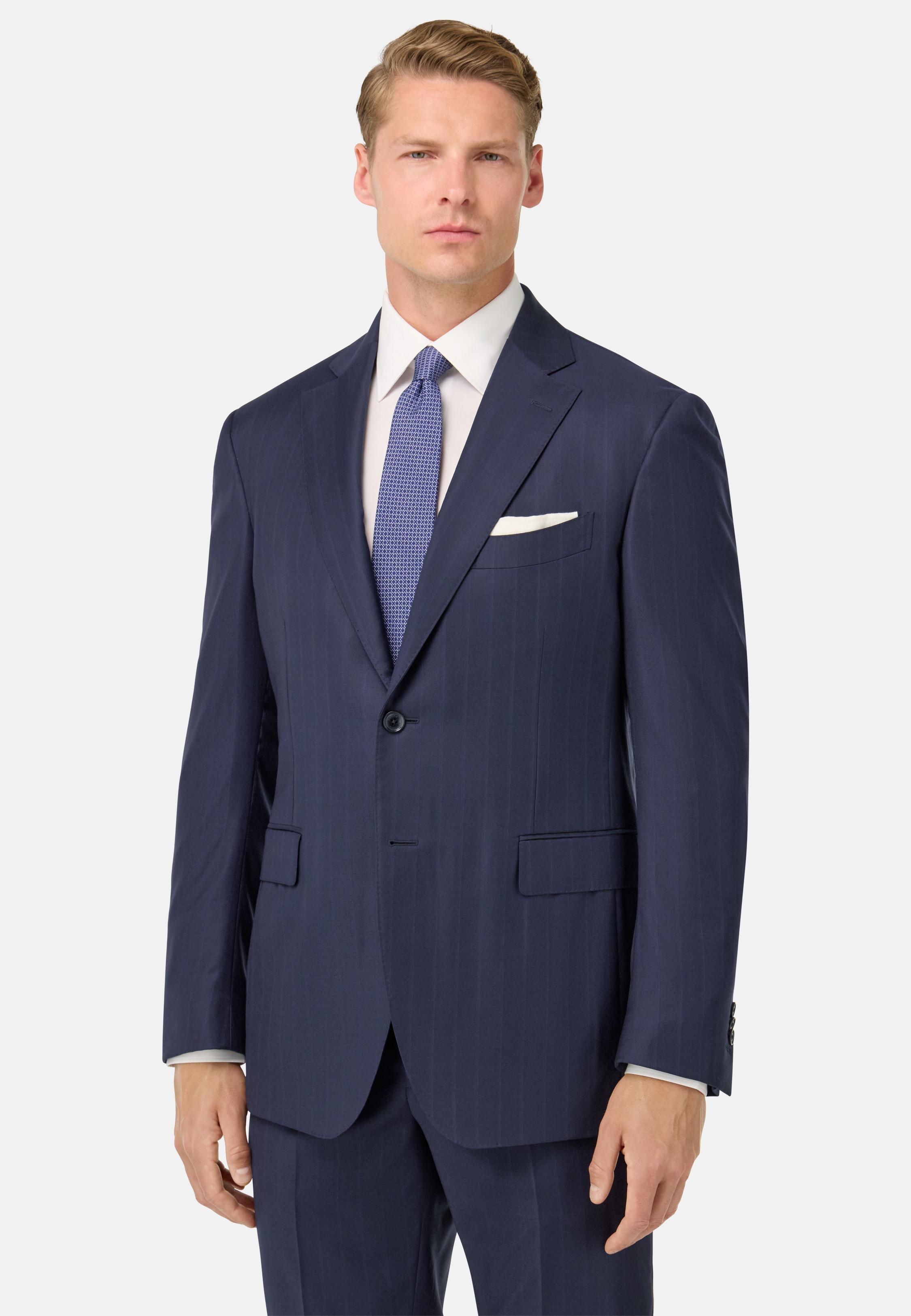 Pinstripe Suit in Pure Super 150 Wool Blue, Navy blue, medium