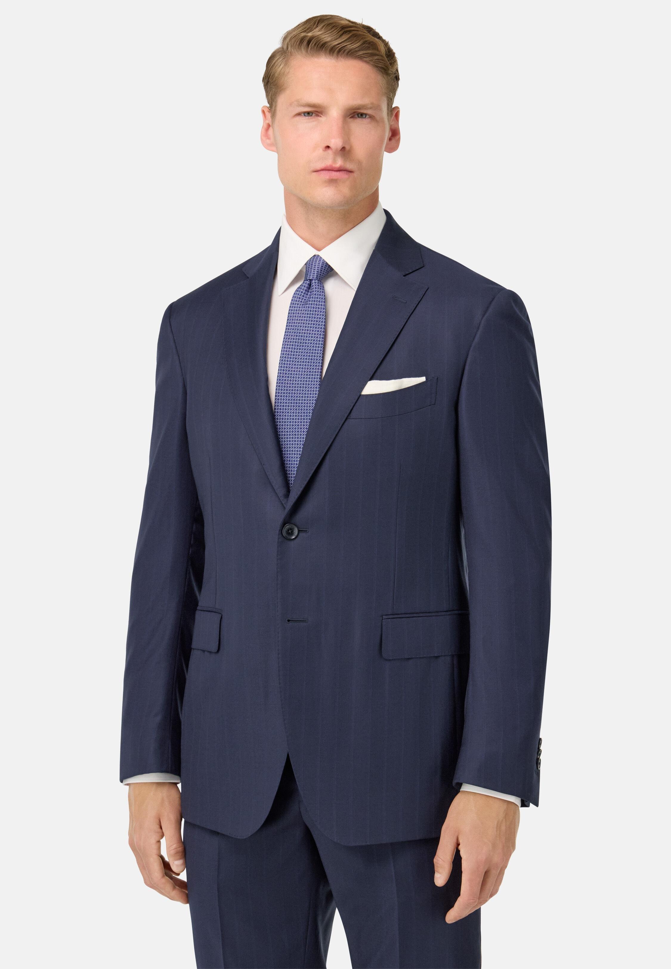 Pinstripe Suit in Pure Super 150 Wool Blue, 3901_NAVY, medium