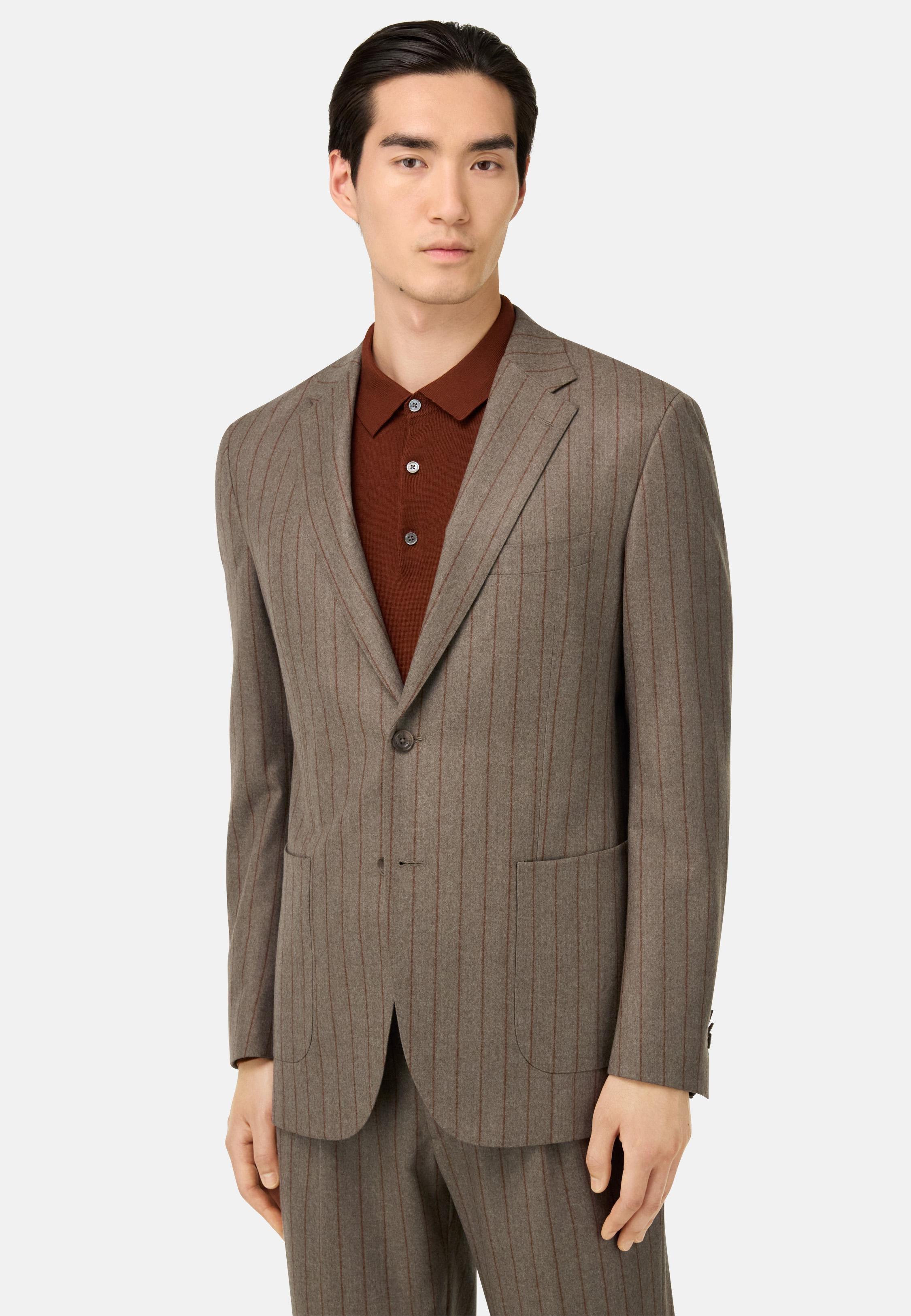 Pinstripe Pure Wool Suit Brown, Taupe, medium