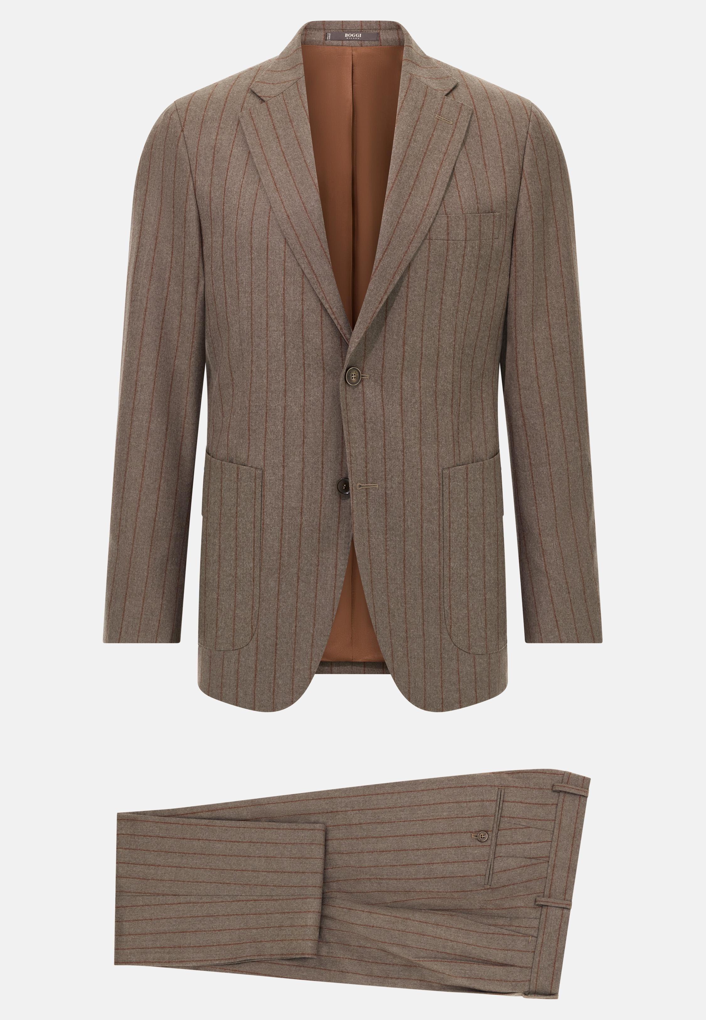 Pinstripe Pure Wool Suit Brown, Taupe, large image number 4