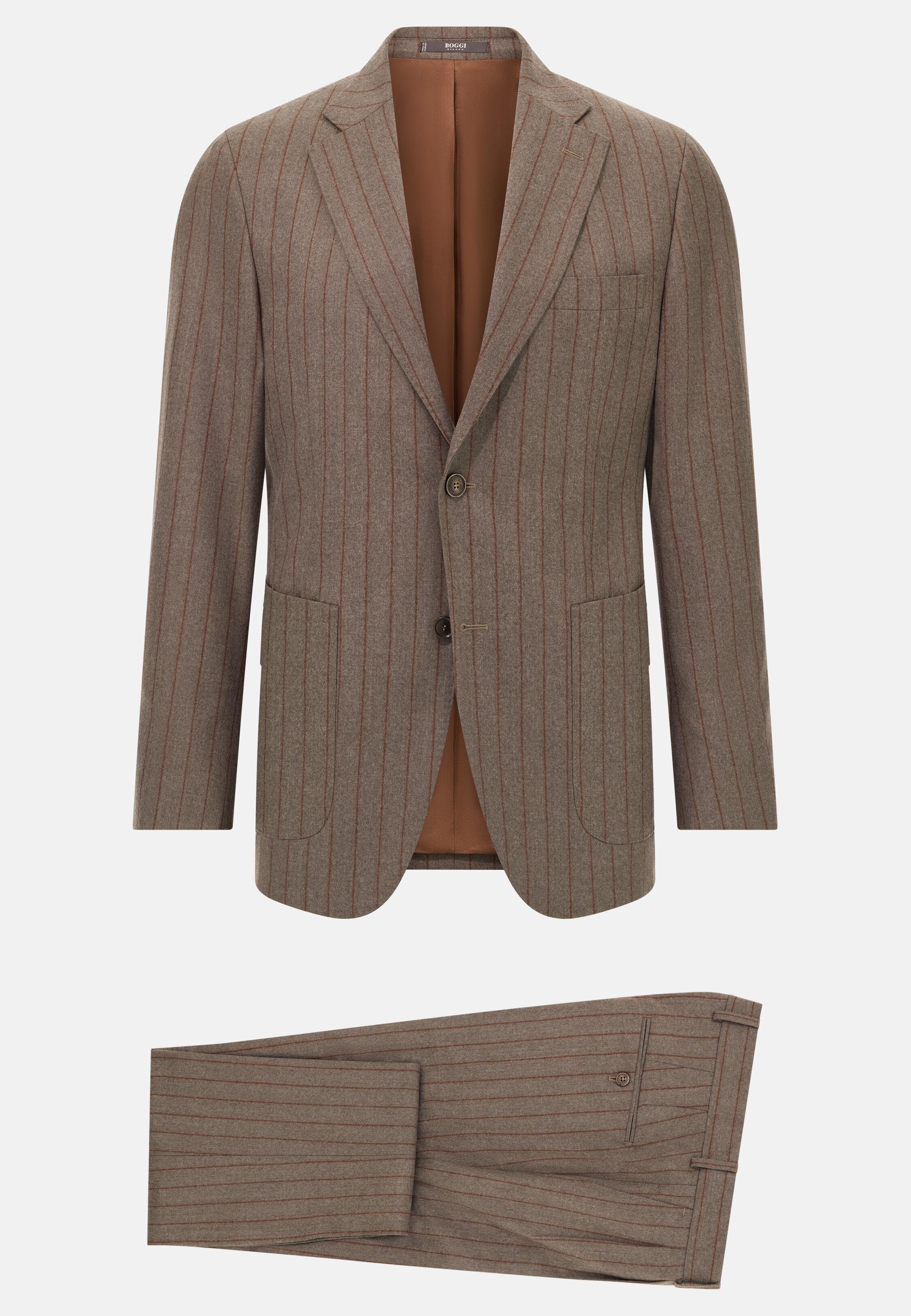 Pinstripe Pure Wool Suit Brown, Taupe, large image number 5