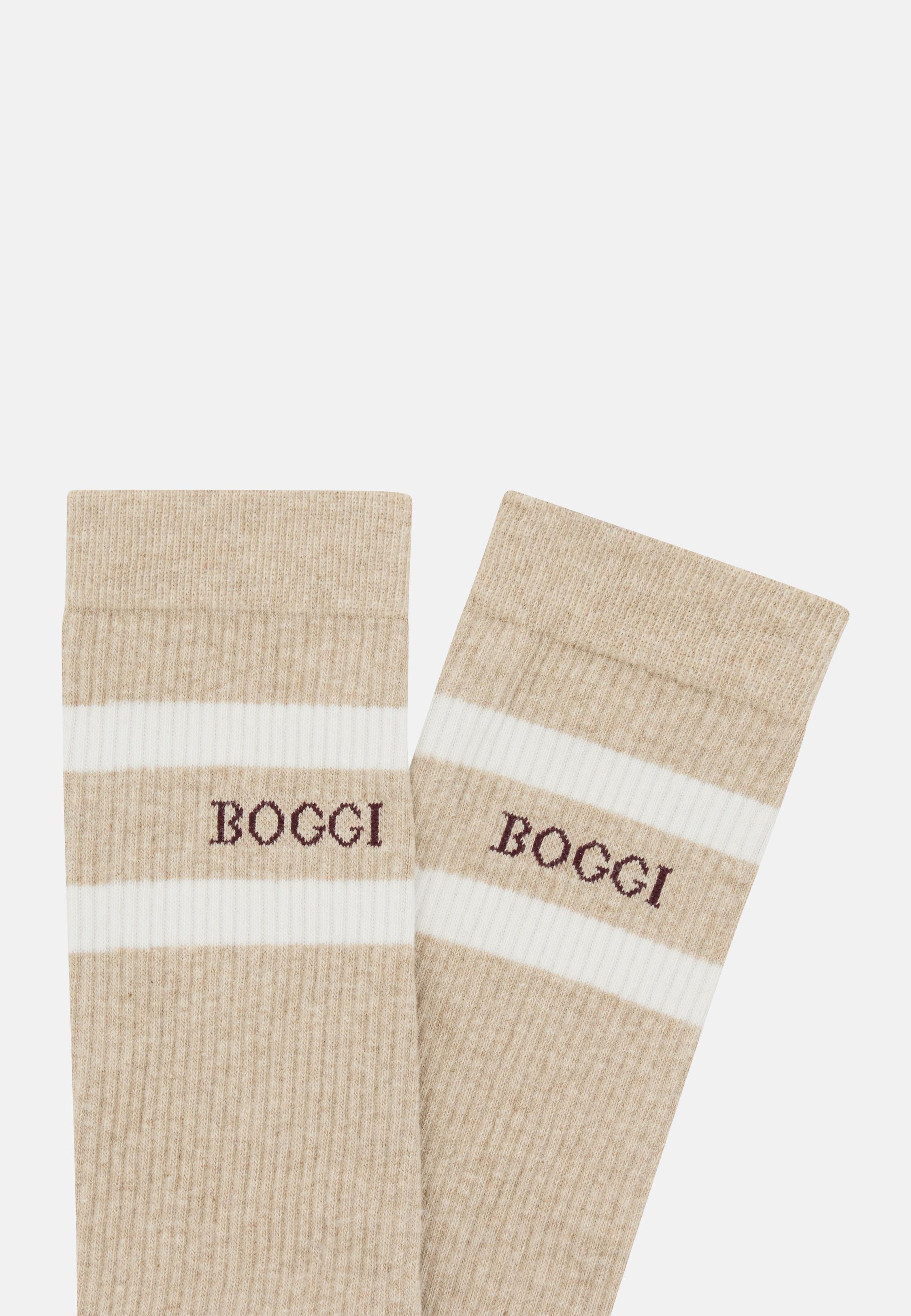 Logo Striped Socks Brown, Taupe, medium