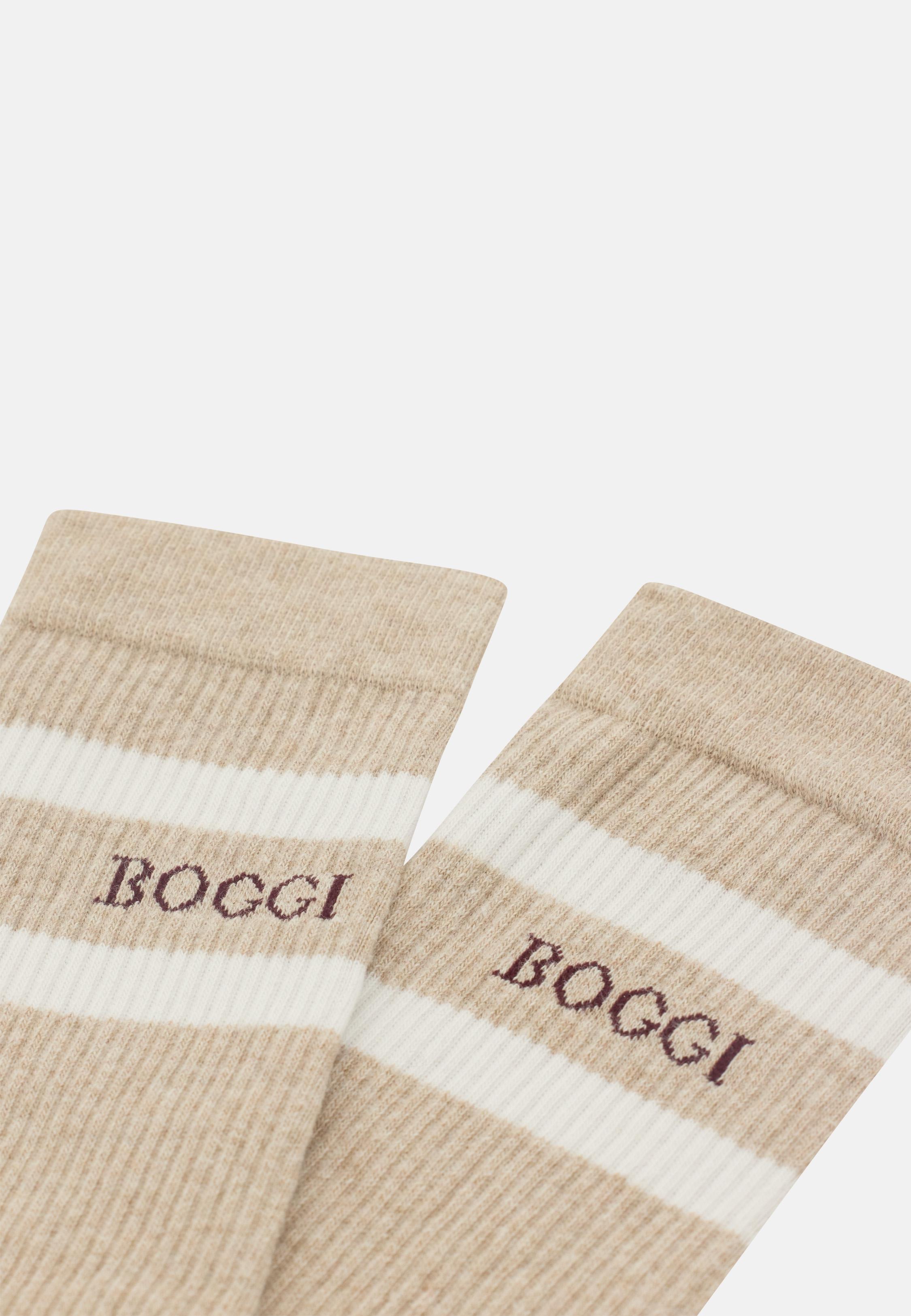 Logo Striped Socks Brown, Taupe, medium