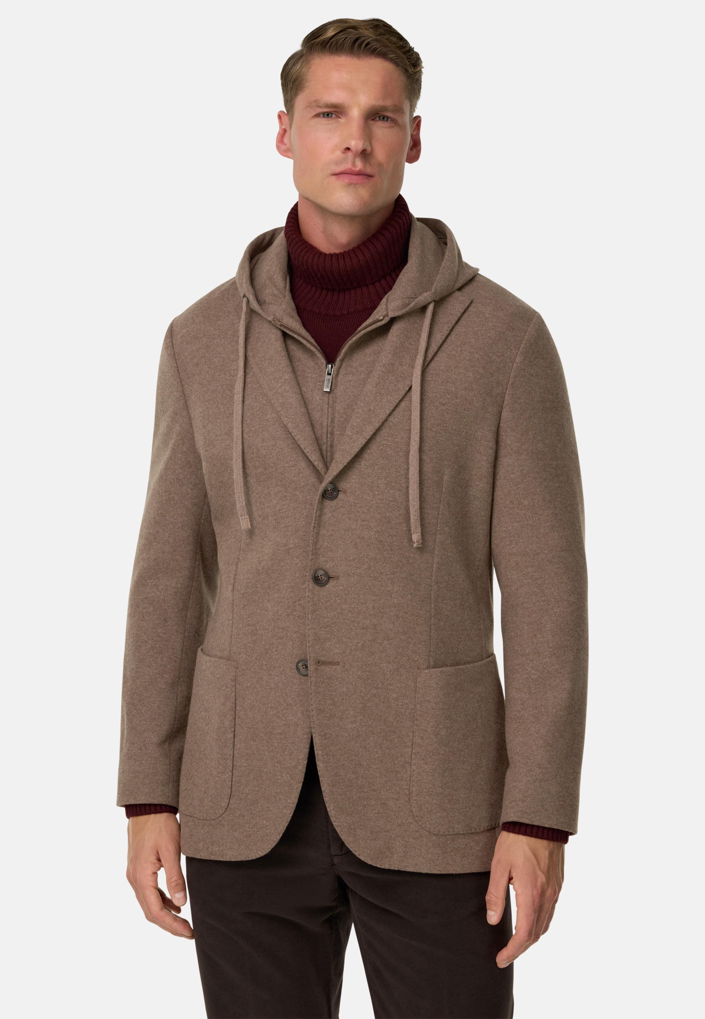 Madison Sweatshirt Jacket in Wool and Cashmere Brown, Brown, medium