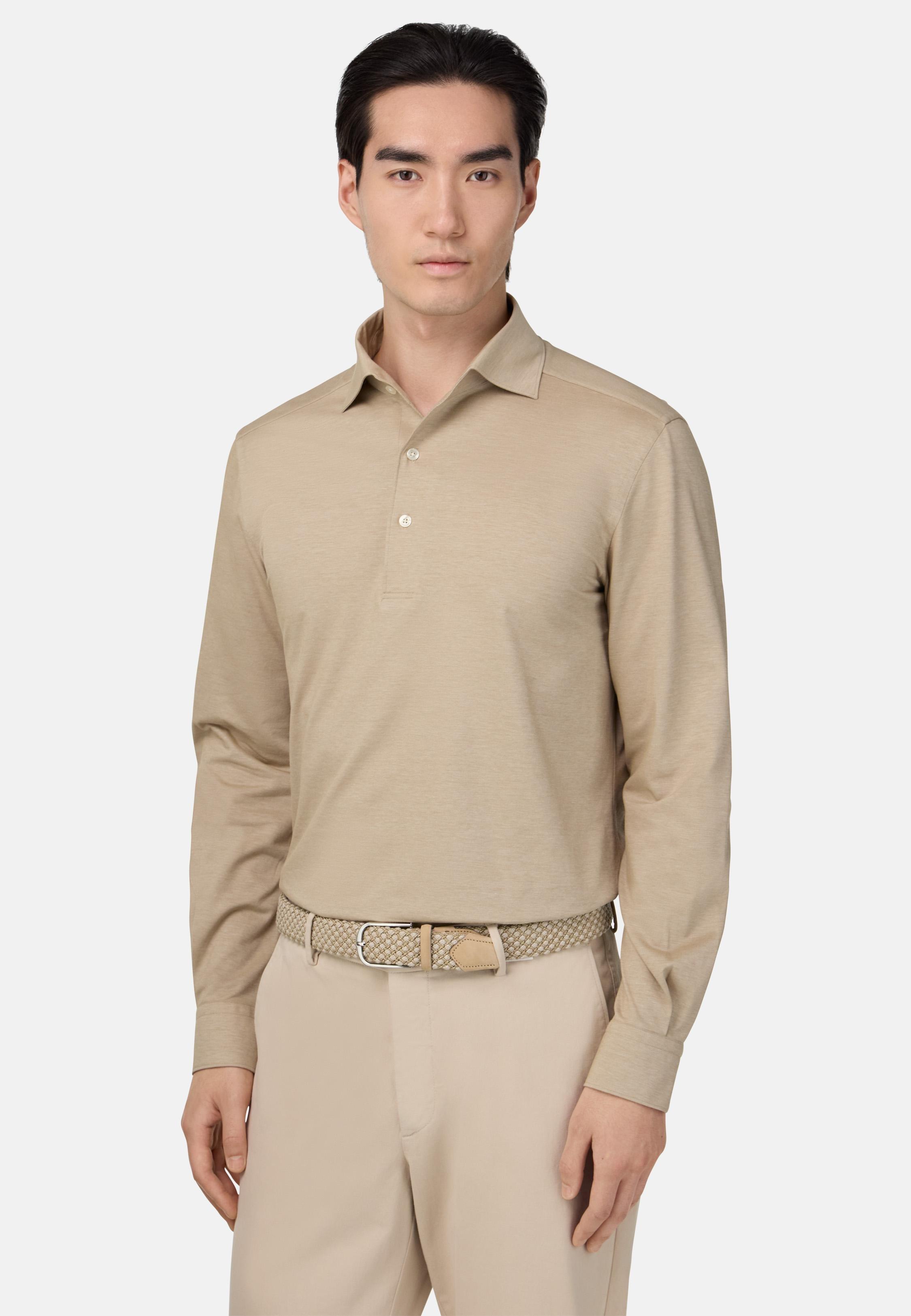 Japanese Jersey Polo Shirt Beige, Beige, medium