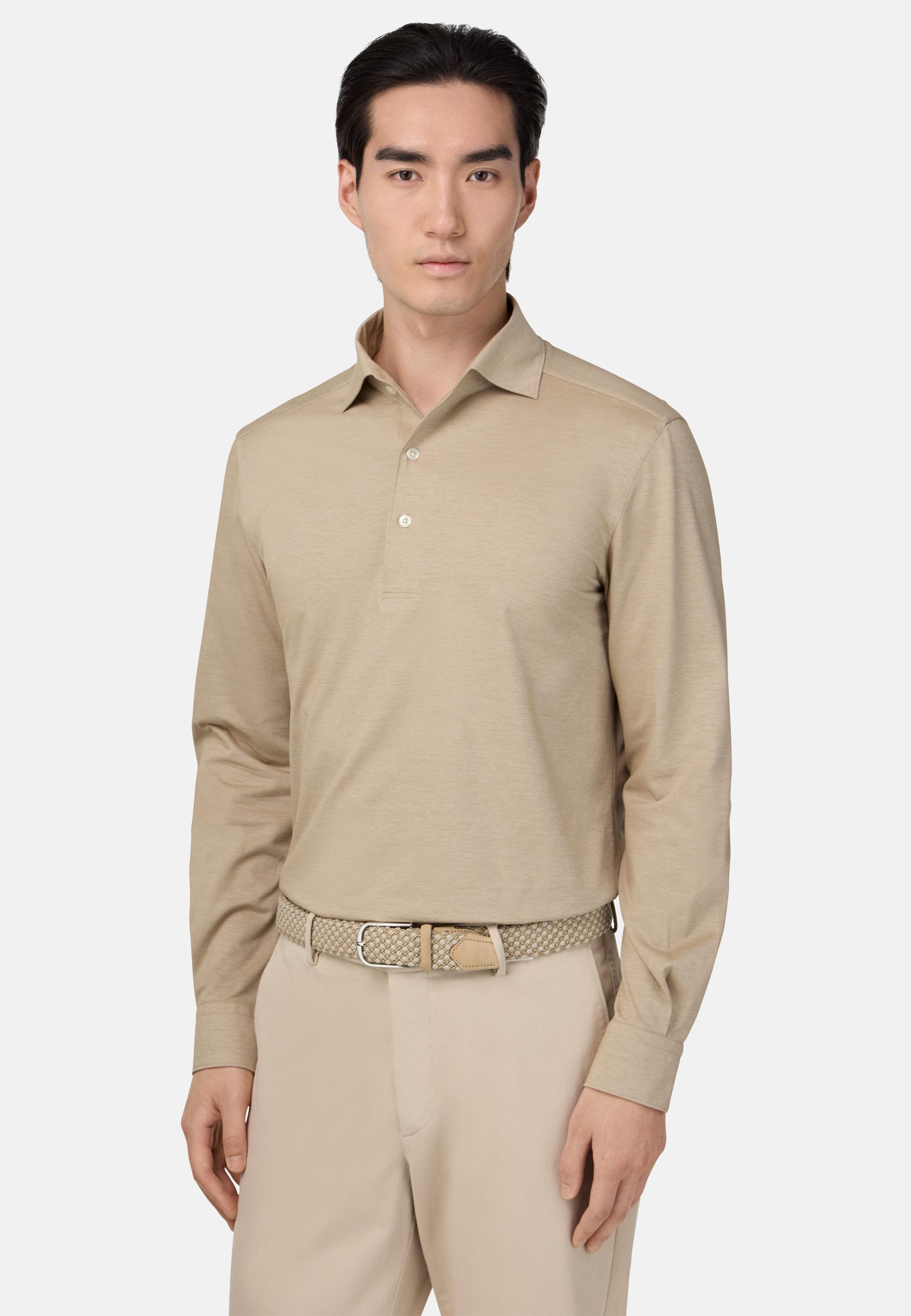 Japanese Jersey Polo Shirt Beige, 3901_BEIG, medium