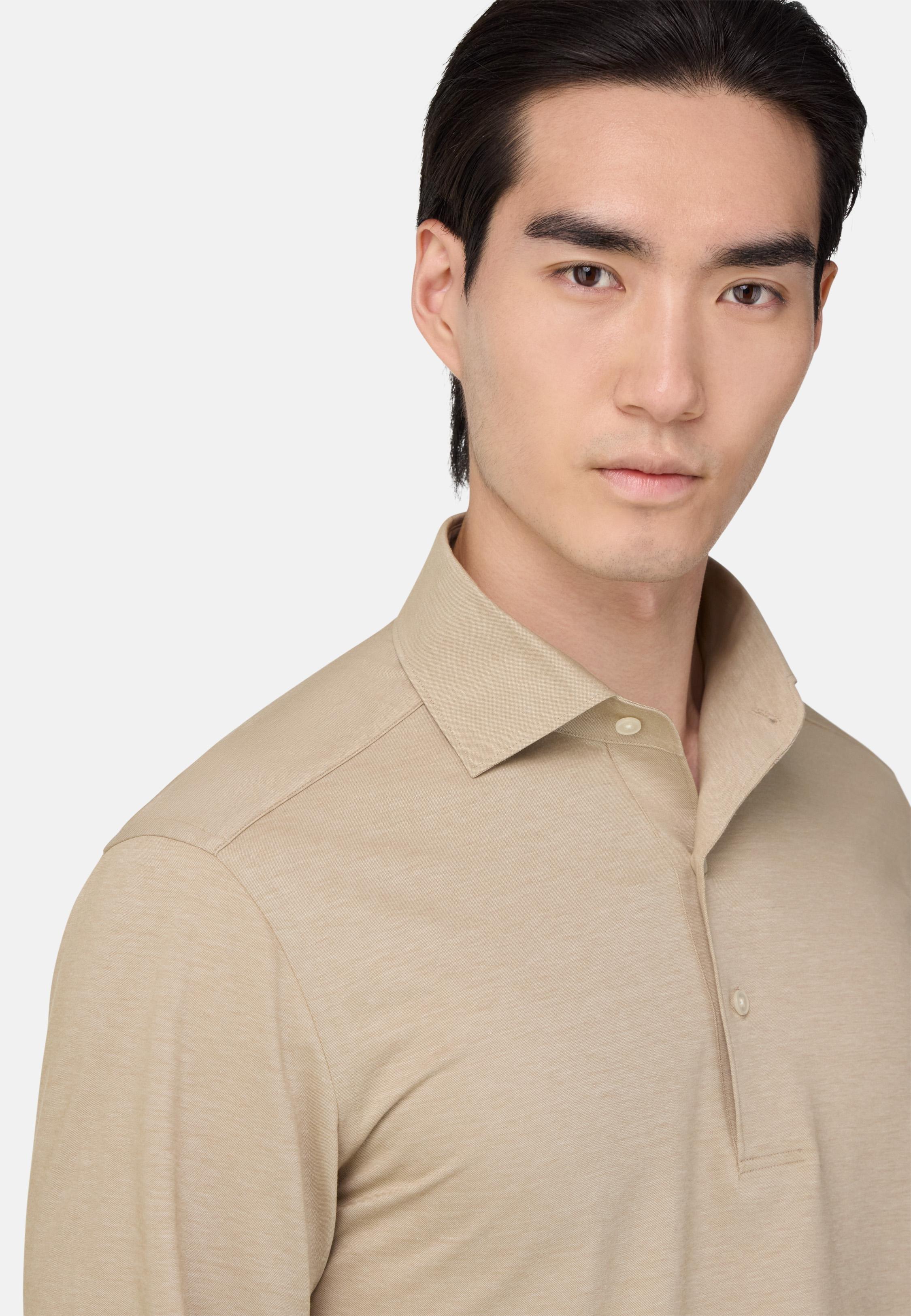 Japanese Jersey Polo Shirt Beige, Beige, medium
