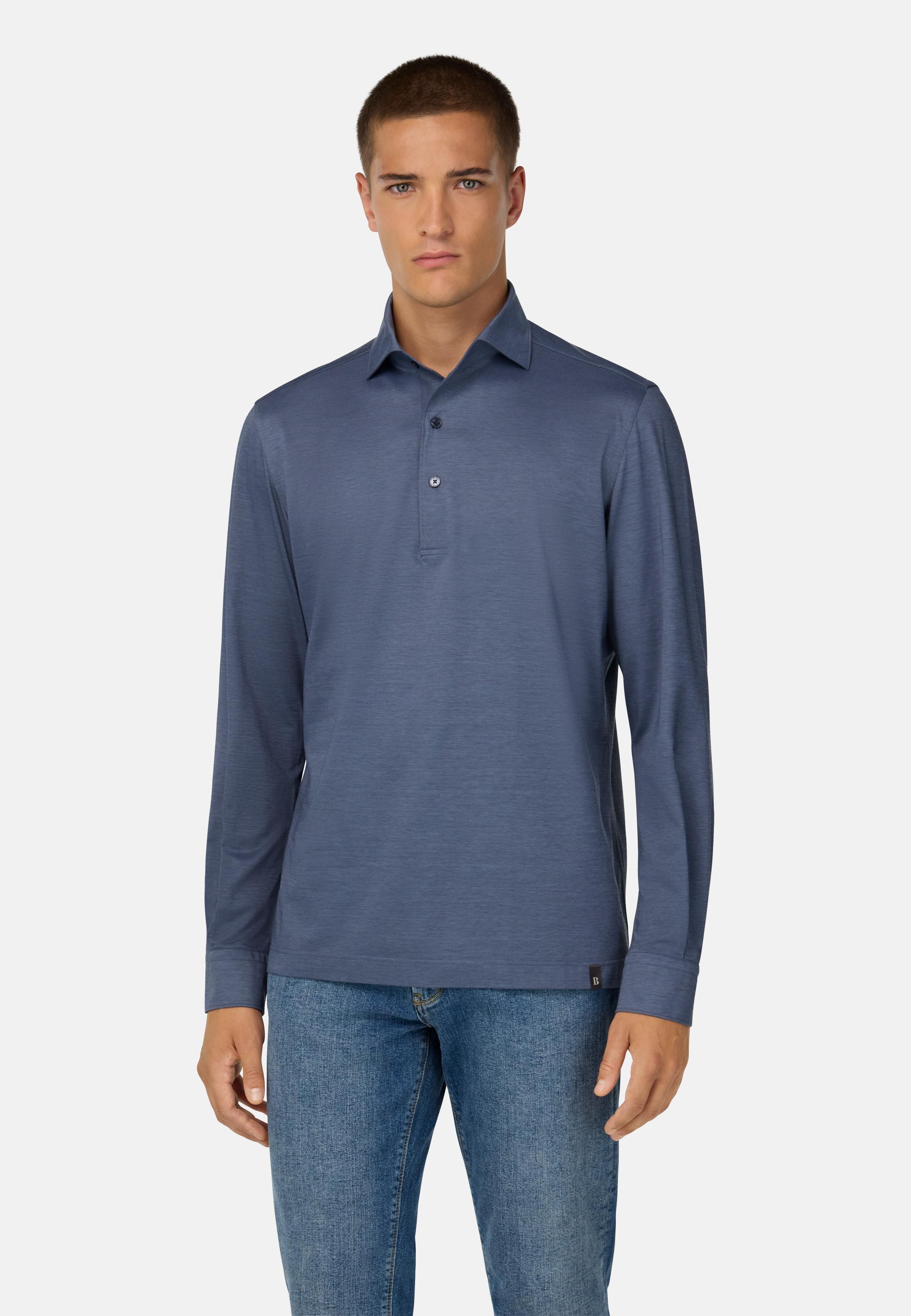 Japanese Jersey Polo Shirt Blue, Indigo, medium