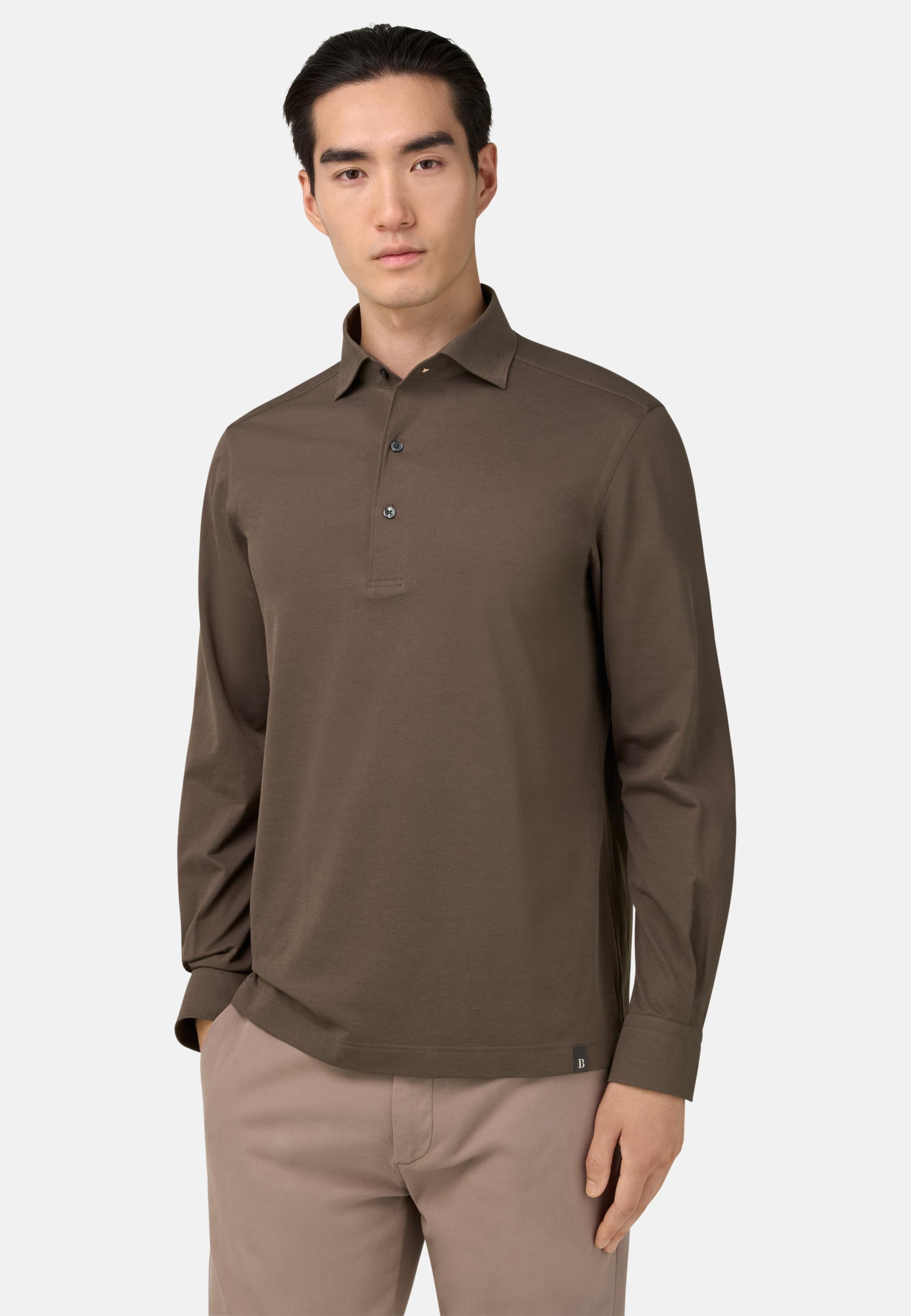 BROWN Japanese Jersey Polo Shirt, Brown, large image number 0