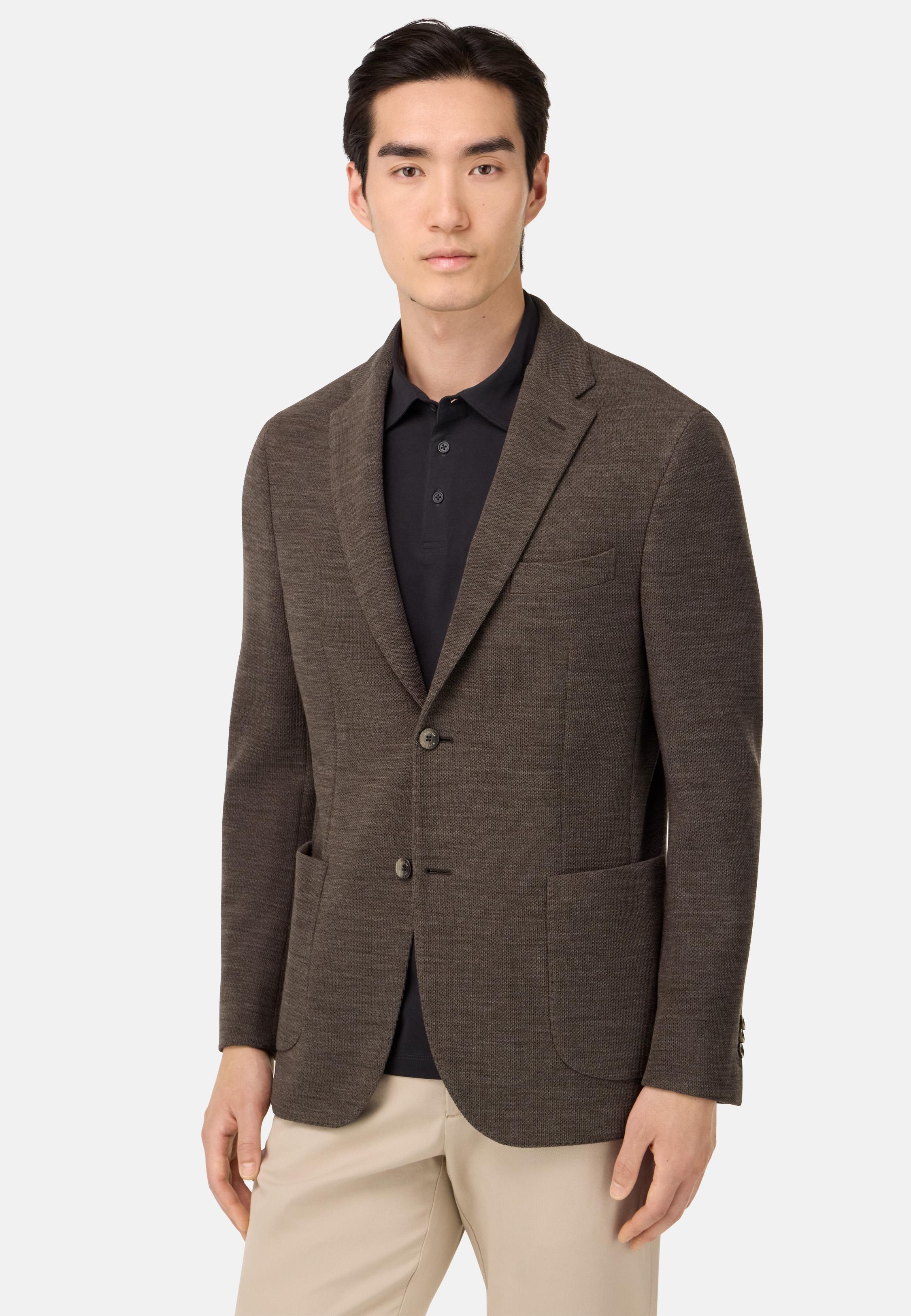 B Jersey Micro Textured Jacket in Pure Wool Brown, Brown, large