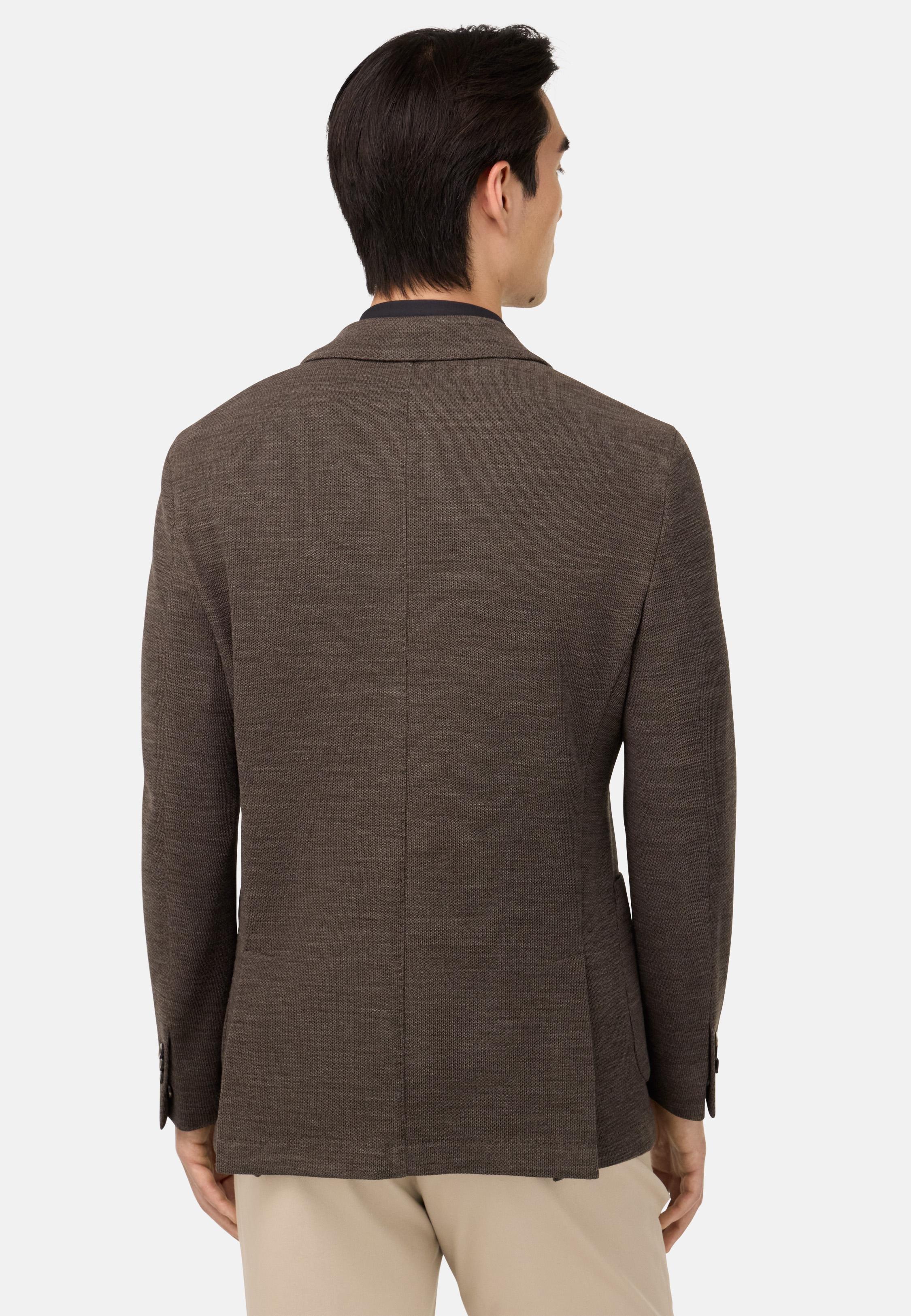 B Jersey Micro Textured Jacket in Pure Wool Brown, Brown, large image number 1