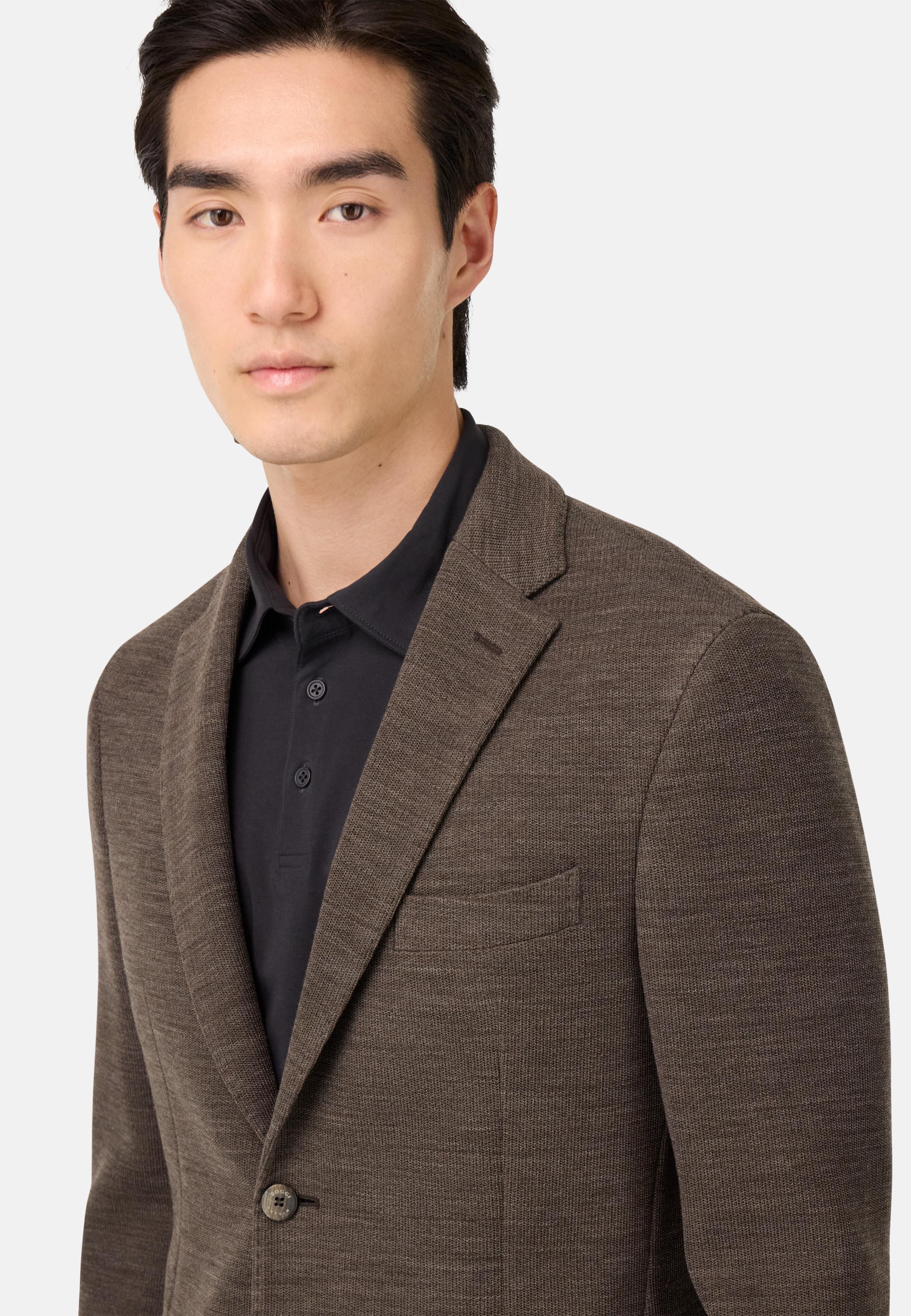 B Jersey Micro Textured Jacket in Pure Wool Brown, Brown, large image number 2