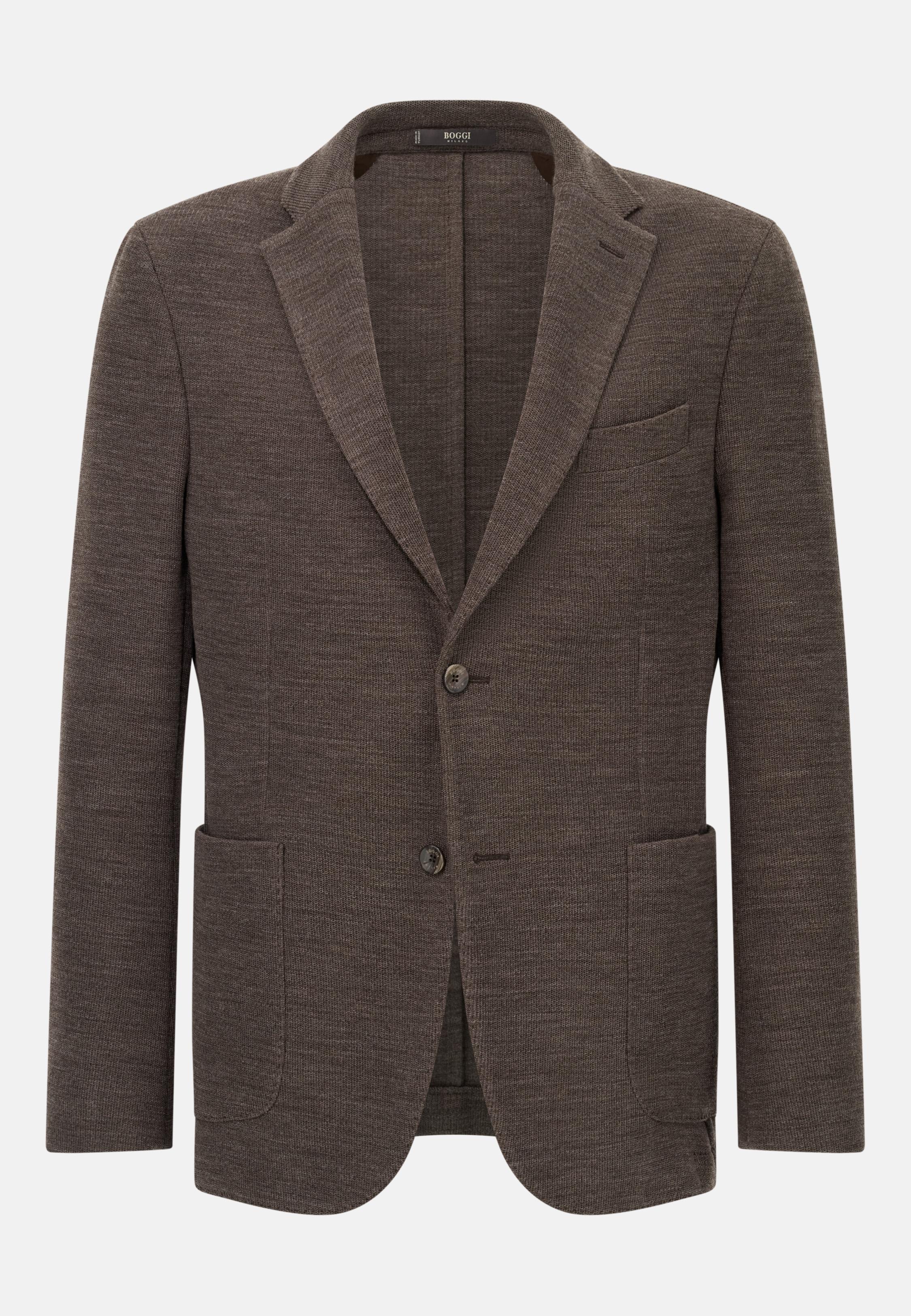 B Jersey Micro Textured Jacket in Pure Wool Brown, Brown, large image number 3