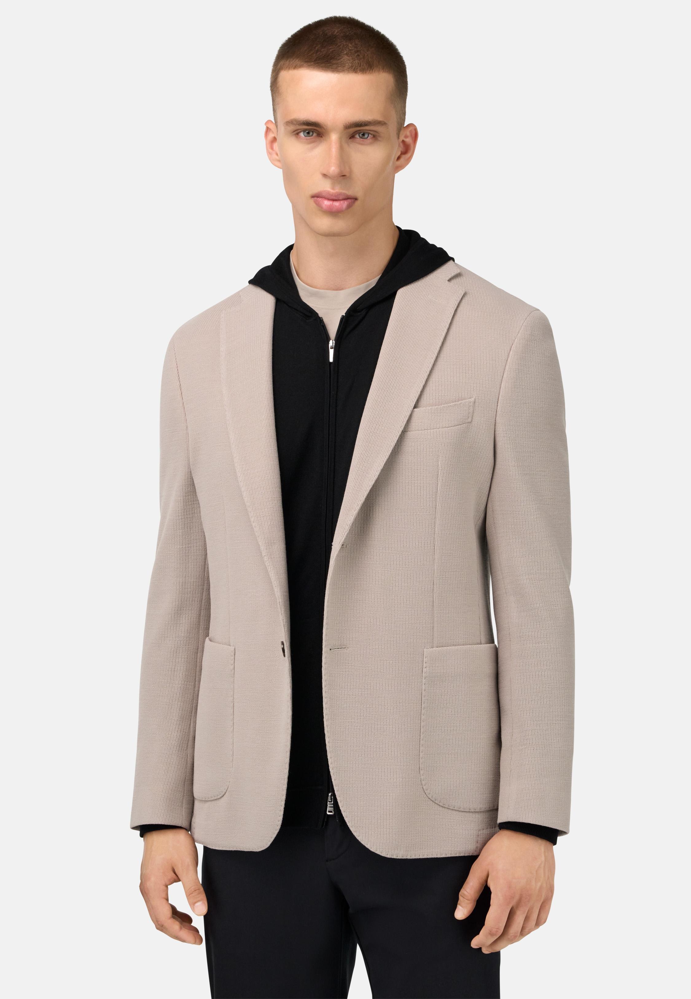 BEIGE B Jersey Micro Textured Jacket in Pure Wool, , large image number 0